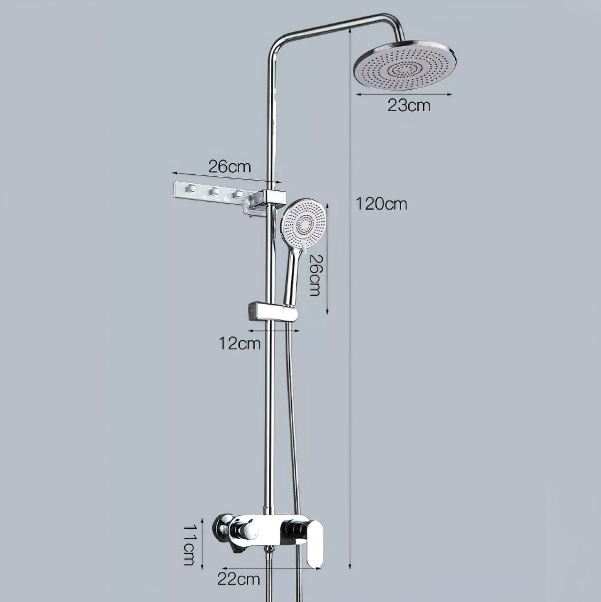 Sistema de ducha 3 funciones con boquilla de bañera, ducha de lluvia y ducha de mano cromo