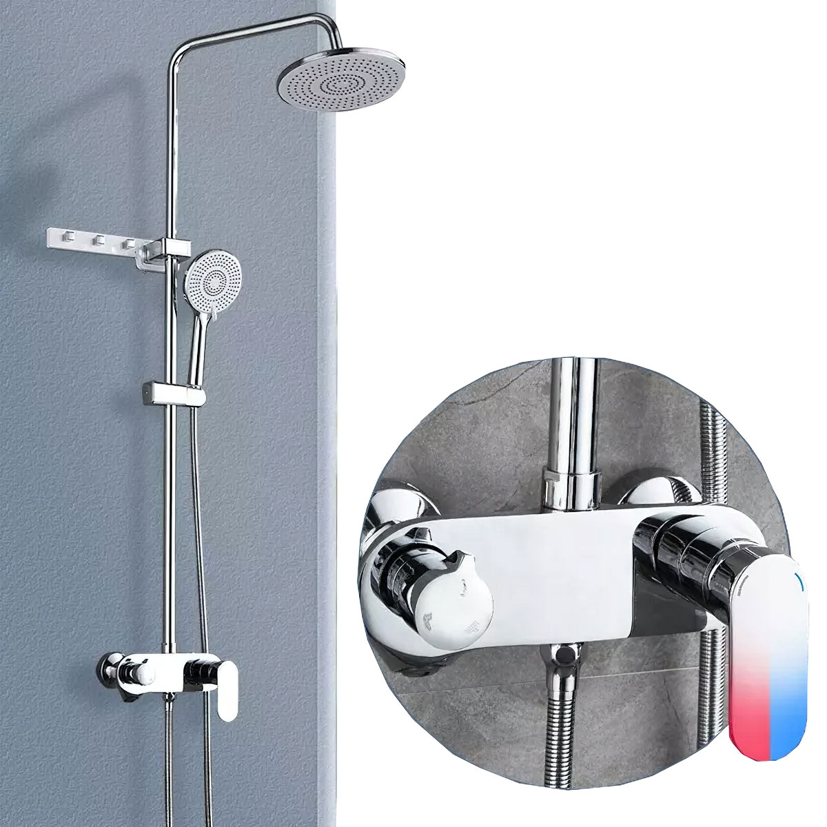 Sistema de ducha 3 funciones con boquilla de bañera, ducha de lluvia y ducha de mano cromo