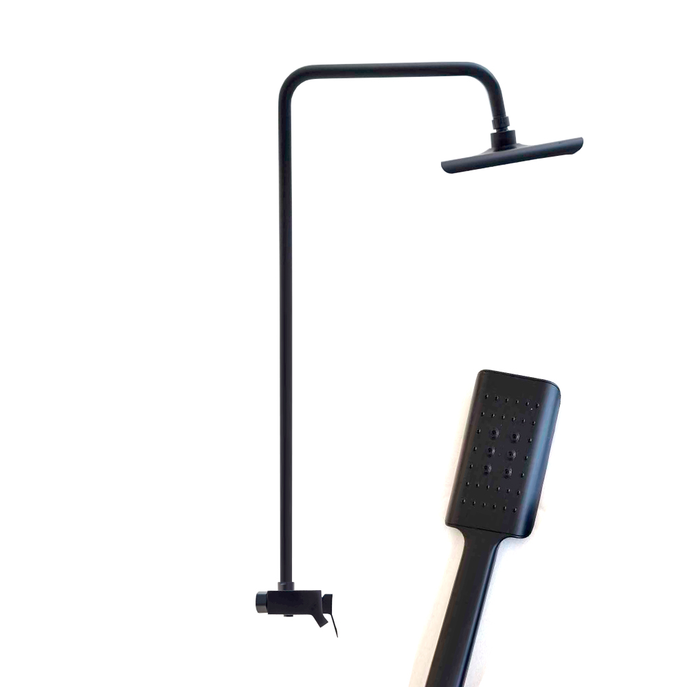 Sistema de ducha 3 funciones con boquilla de bañera, ducha de lluvia y ducha de mano negro mate