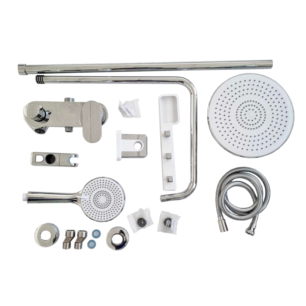 Sistema de ducha 3 funciones con boquilla de bañera, ducha de lluvia y ducha de mano cromo