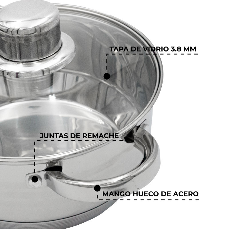 Set 3 Ollas Con Tapa Acero Inoxidable Antiadherente De 24, 26 y 28 Cm.