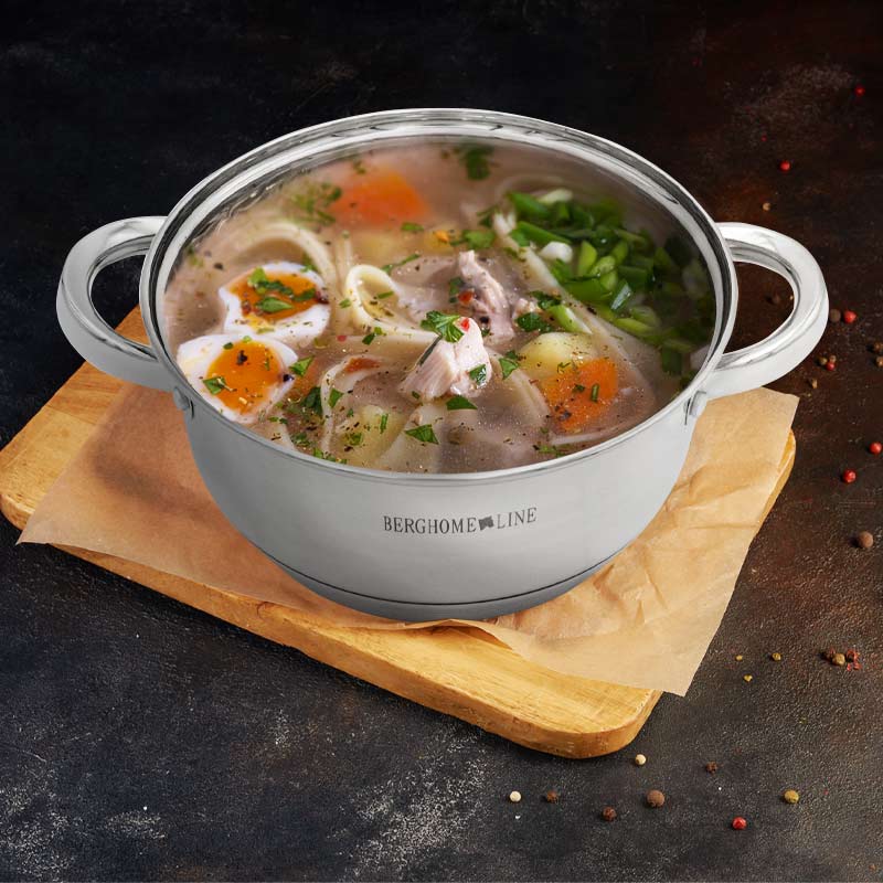 Set 3 Ollas Con Tapa Acero Inoxidable Antiadherente De 24, 26 y 28 Cm.