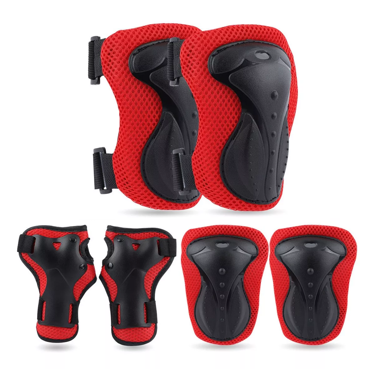 Kit De Protecciones Con Rodilleras Codilleras Muñequeras 6pz Rojo