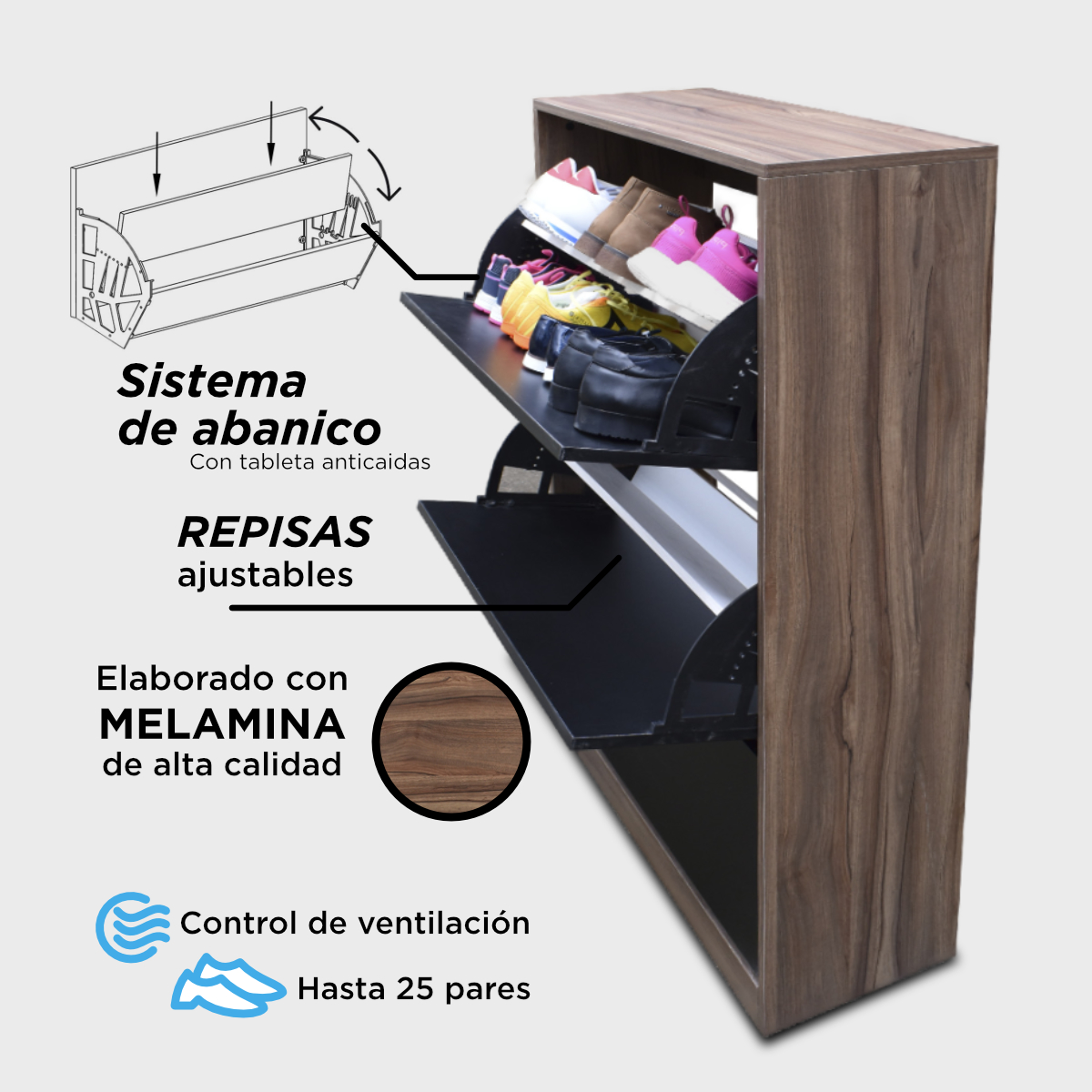 Organizador De Zapatos Hogare, Mueble Zapatero Madera, Venecia Resistente y Practico Parota