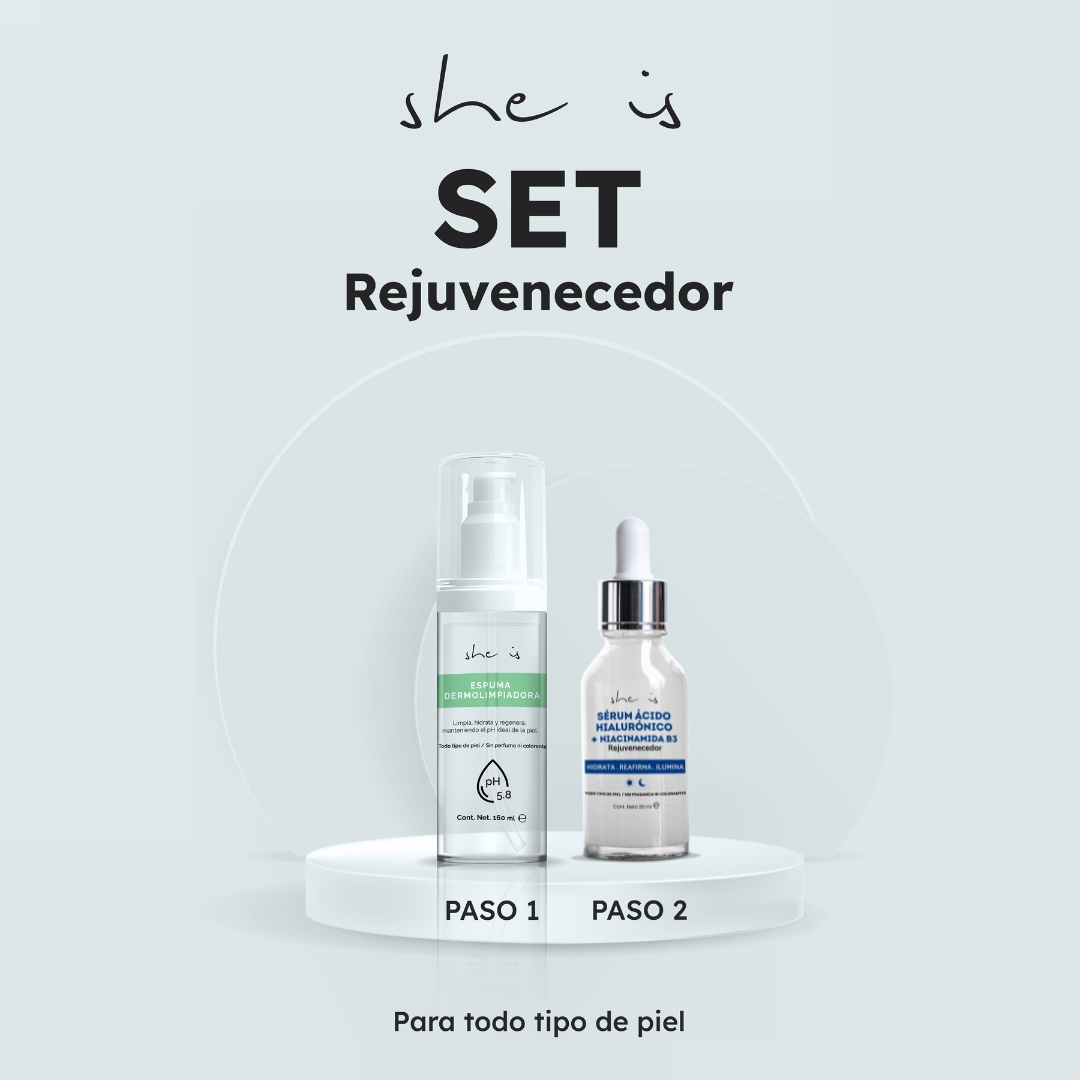 Set Facial Rejuvenecedor (Espuma Limpiadora + Sérum Antiedad).