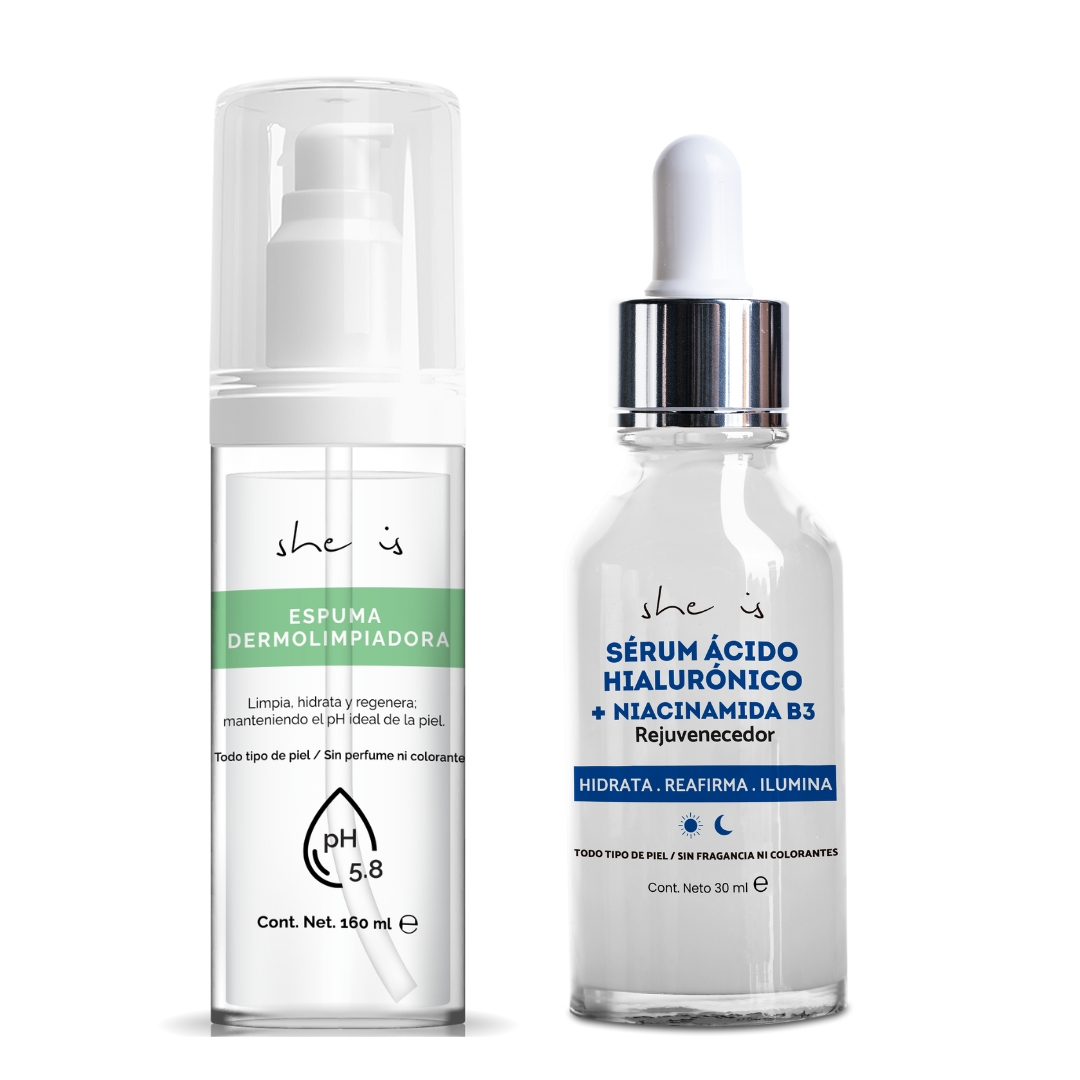 Set Facial Rejuvenecedor (Espuma Limpiadora + Sérum Antiedad).