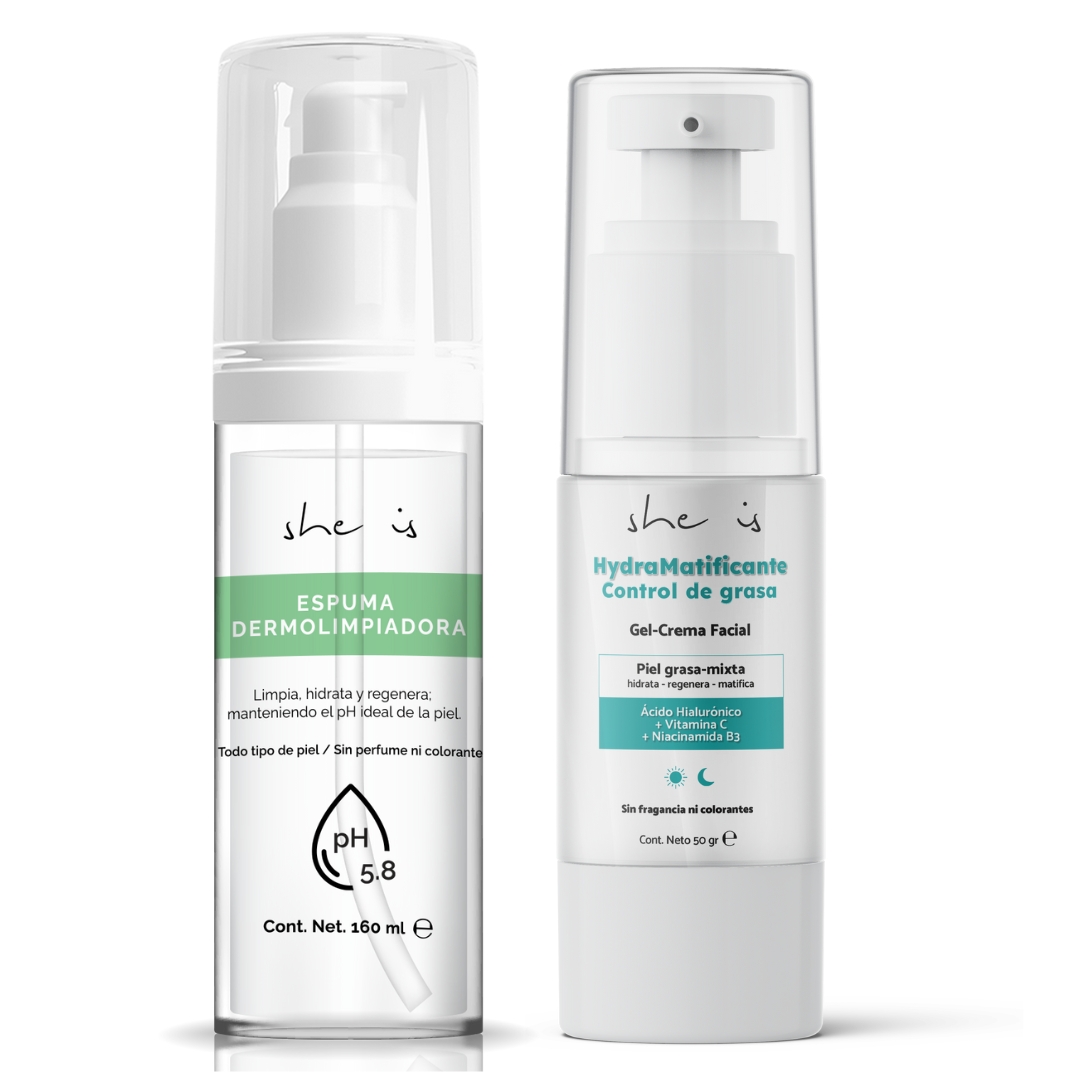 Set Facial Control de Grasa (Limpiador facial + Crema Matificante) She is skincare