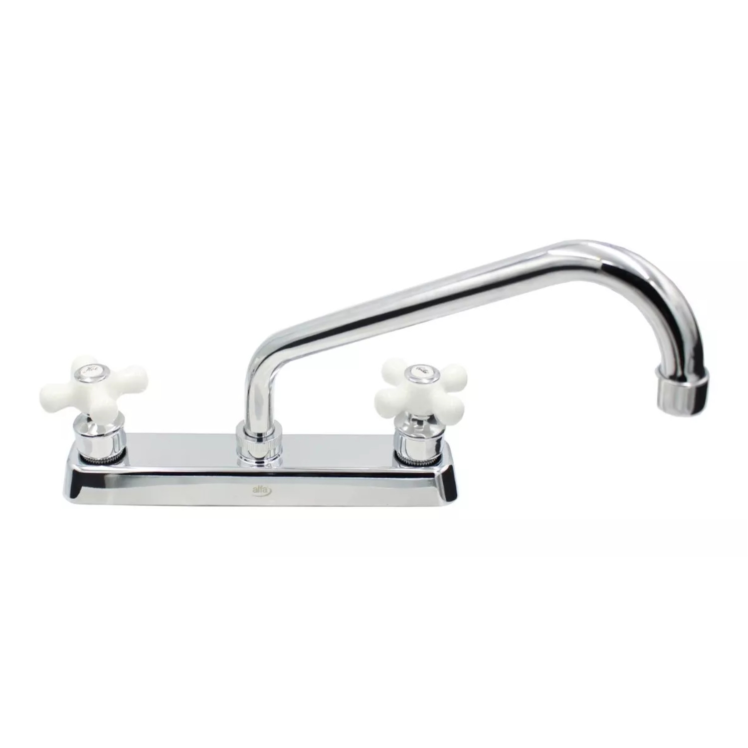 Llave Mezcladora Agua Fregadero O Tarja De Cocina Alfa Cromado Manerales Blanco Porcelana