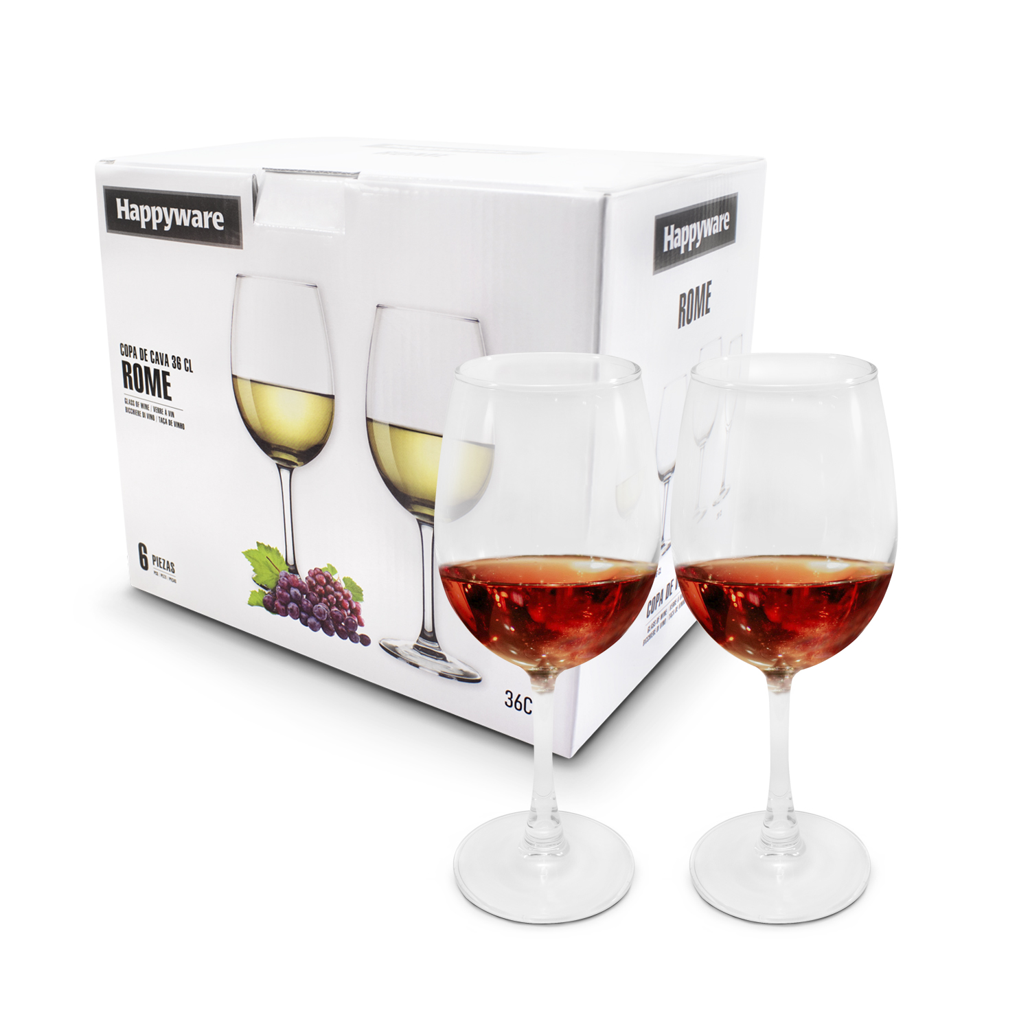 Juego de 6 copas de vino tinto, blanco y rosado cristal 360 ml