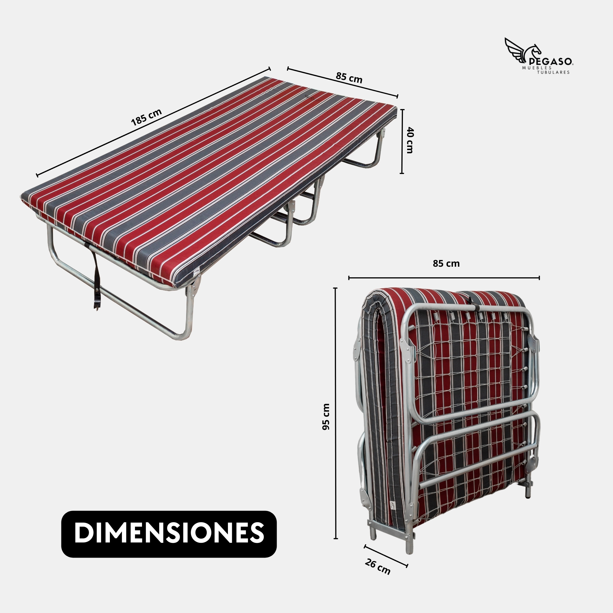Catre Camastro Plegable de Malla Metálica con Colchón De 8 cm. Pegaso 