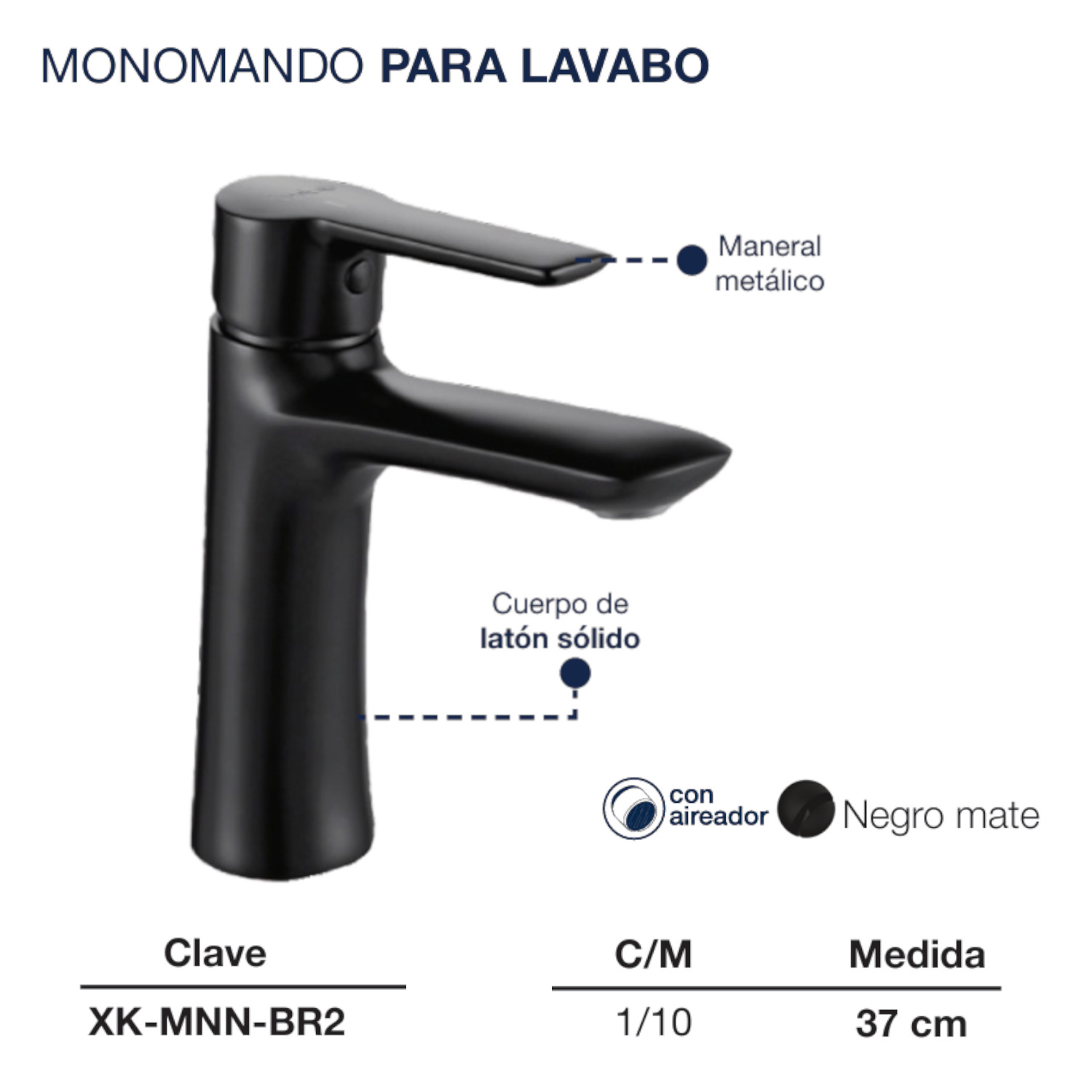 Llave Monomando baño Lavabo Ovalin Rubinett Laton Solido Negro Mate 18 Cm