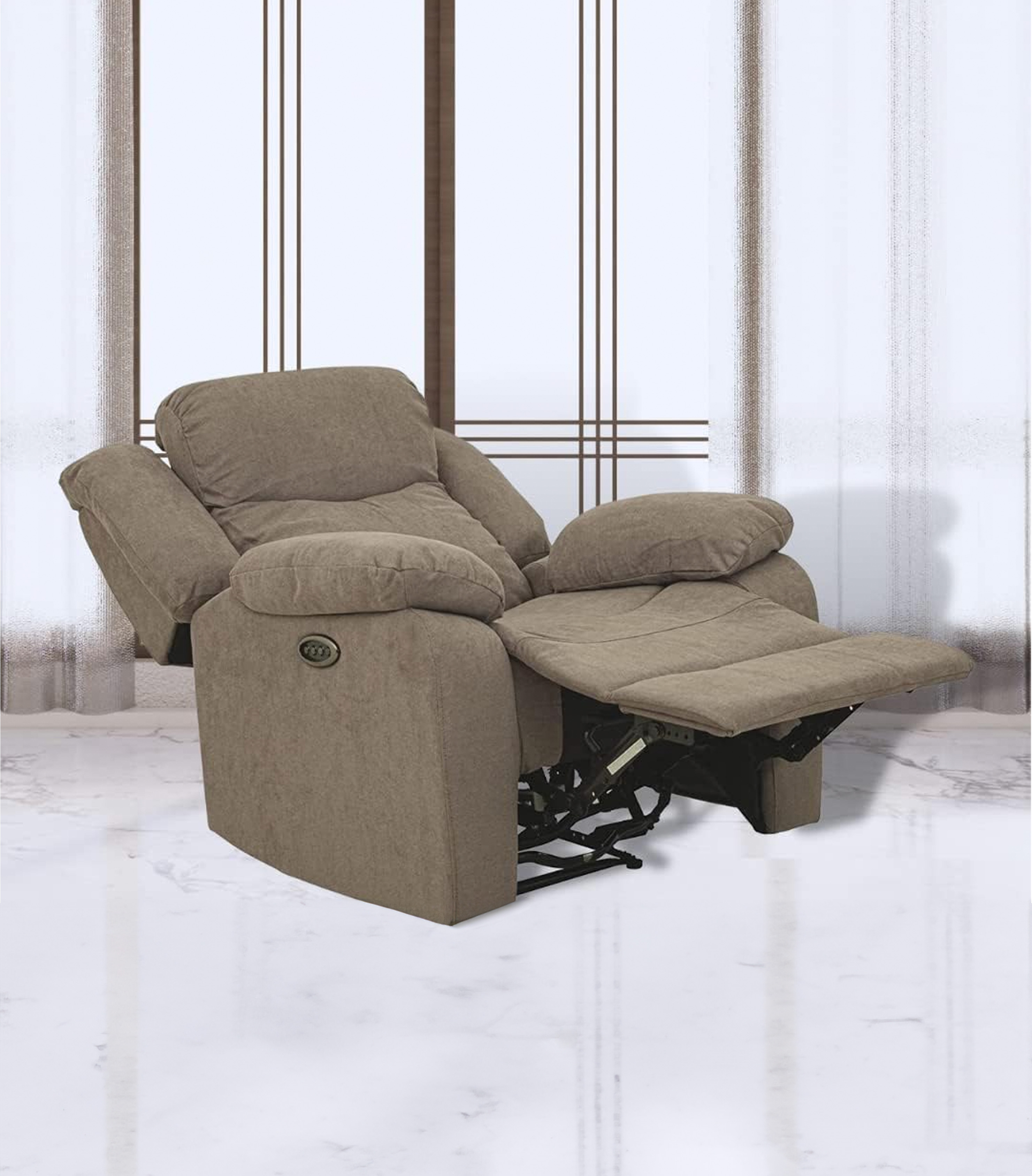 Sillón Reclinable Fargo con Reposacabezas Eléctrico (Headrest) de Tela Color Taupe