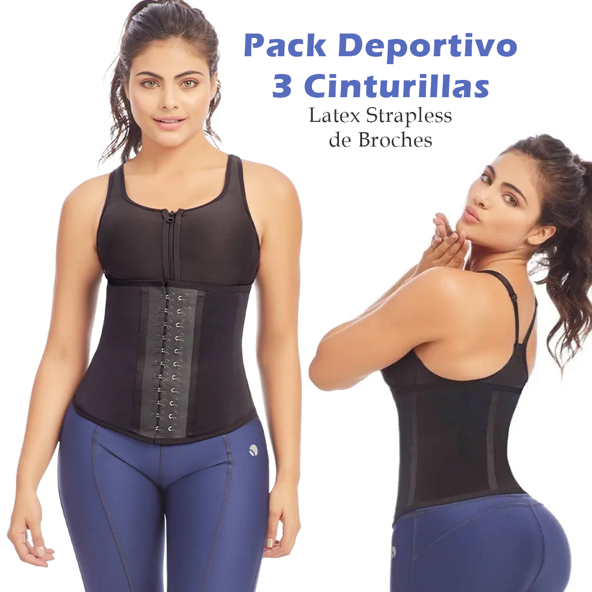 2 Pack Fajas Cinturillas Colombianas De Latex Con Broches Frontales Deportivas Reductoras