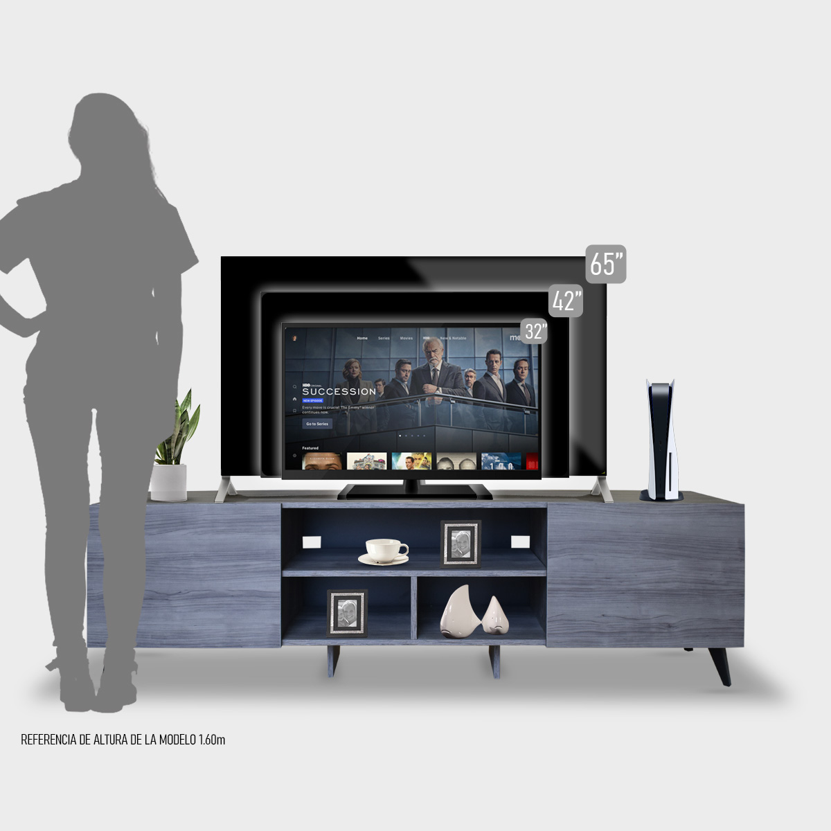  Mueble para TV de 80" Europa  Elegante y Moderno Hogare Gris Storm