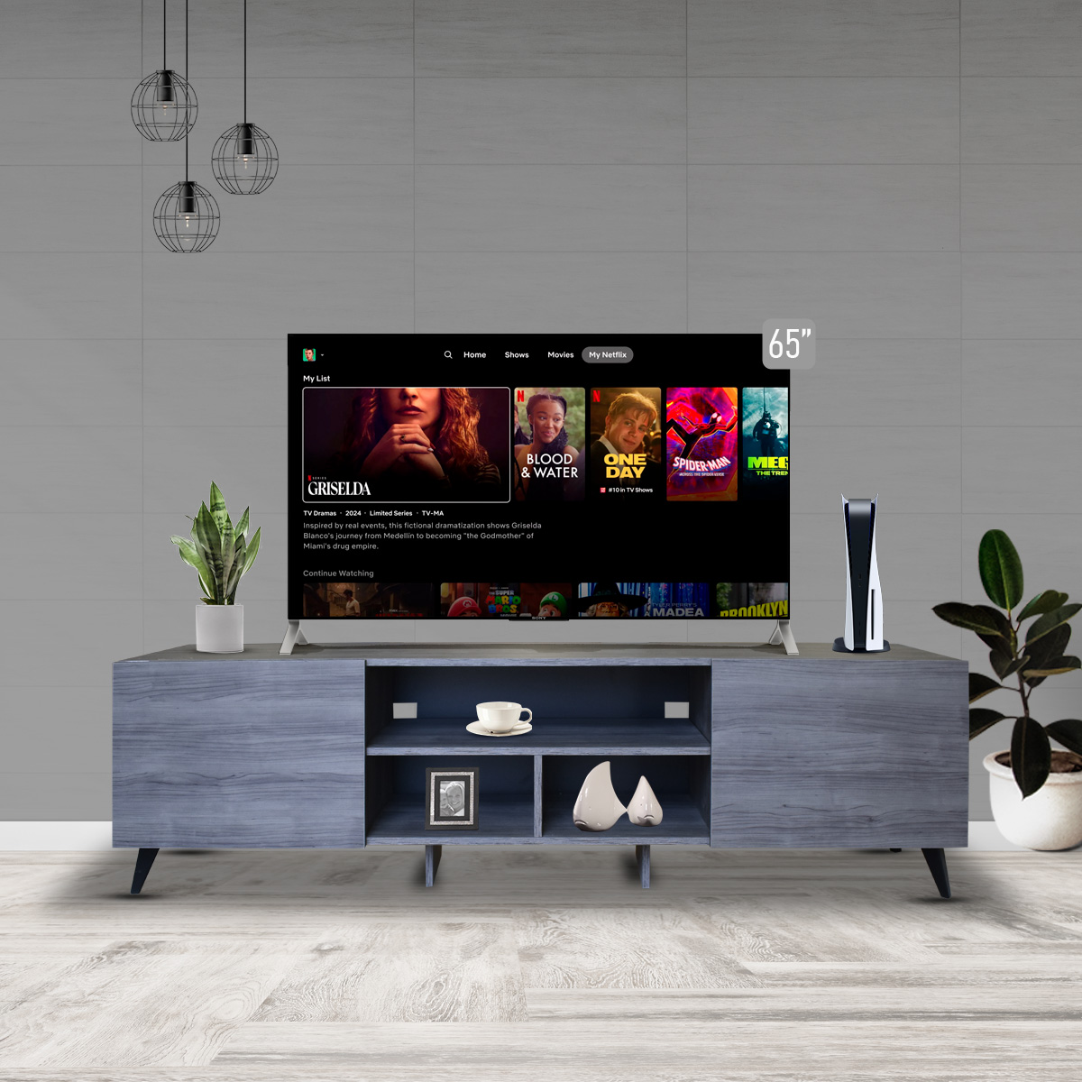  Mueble para TV de 80" Europa  Elegante y Moderno Hogare Gris Storm