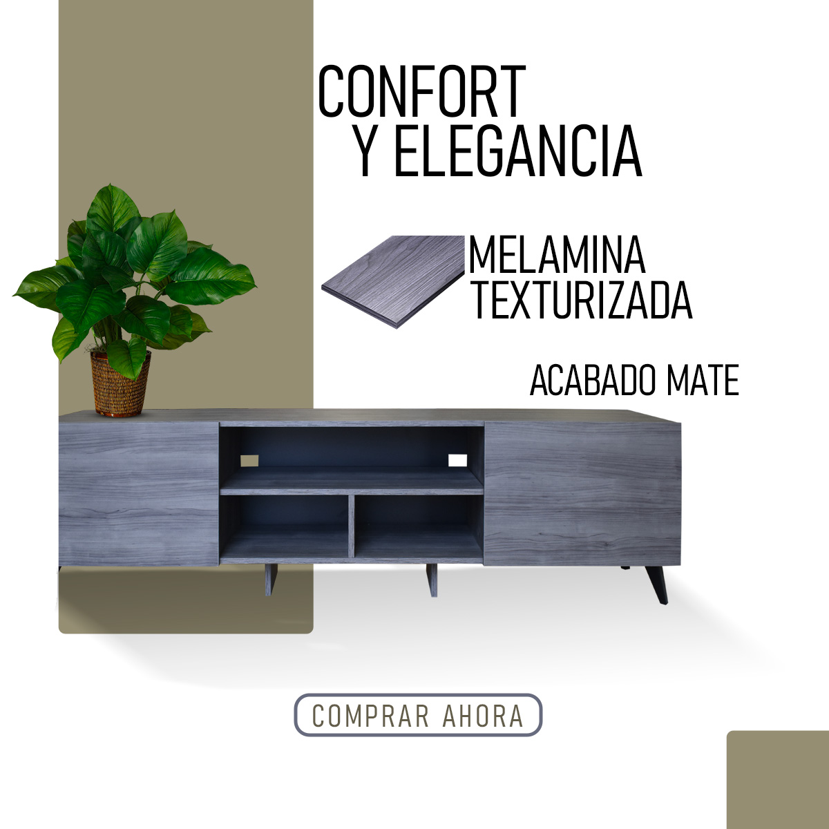  Mueble para TV de 80" Europa  Elegante y Moderno Hogare Gris Storm