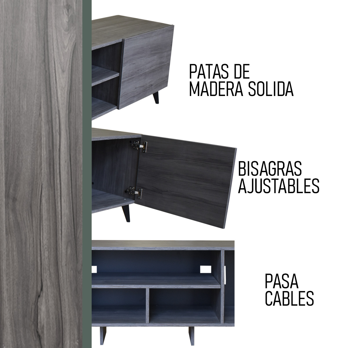  Mueble para TV de 80" Europa  Elegante y Moderno Hogare Gris Storm