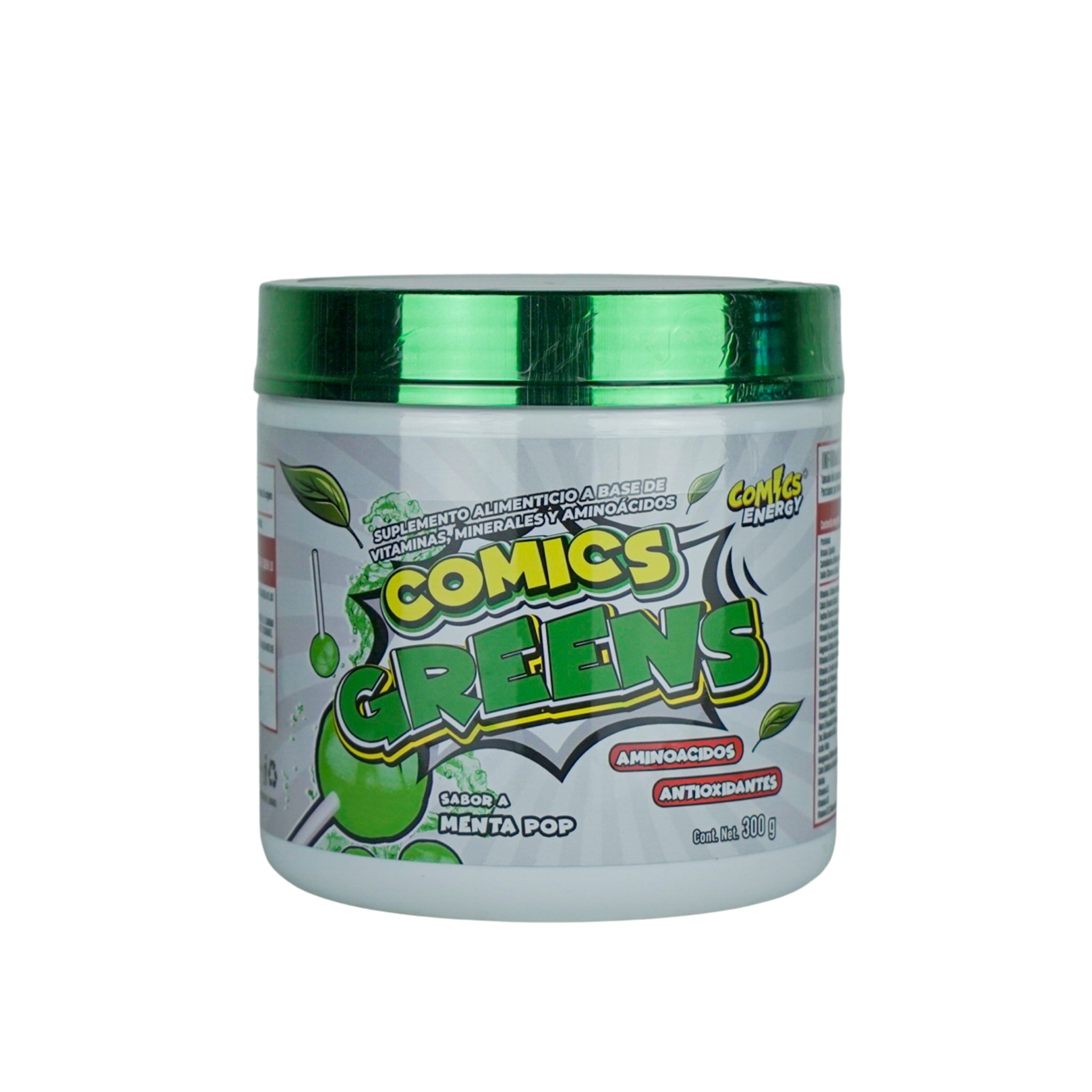 Comics Energy Greens – Complejo de Aminoácidos y Antioxidantes, Sabor Menta Pop, 300g