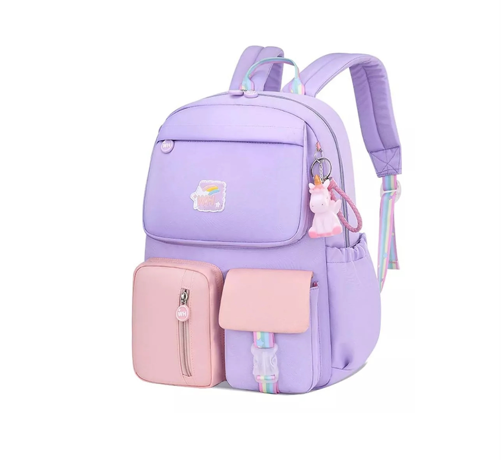 Mochila Escolar Primaria Infantil Impermeable Niñas Arcoíris Morada 