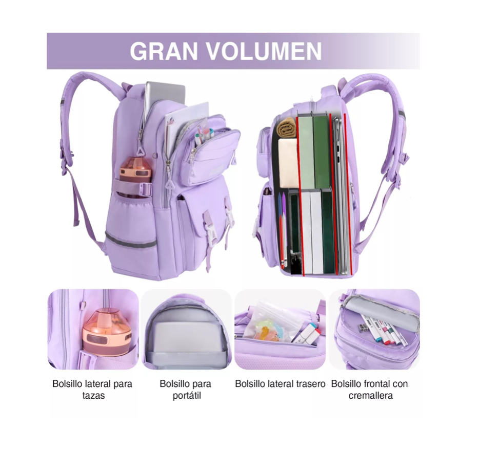 Mochila Escolar Viaje Para Laptop Morada