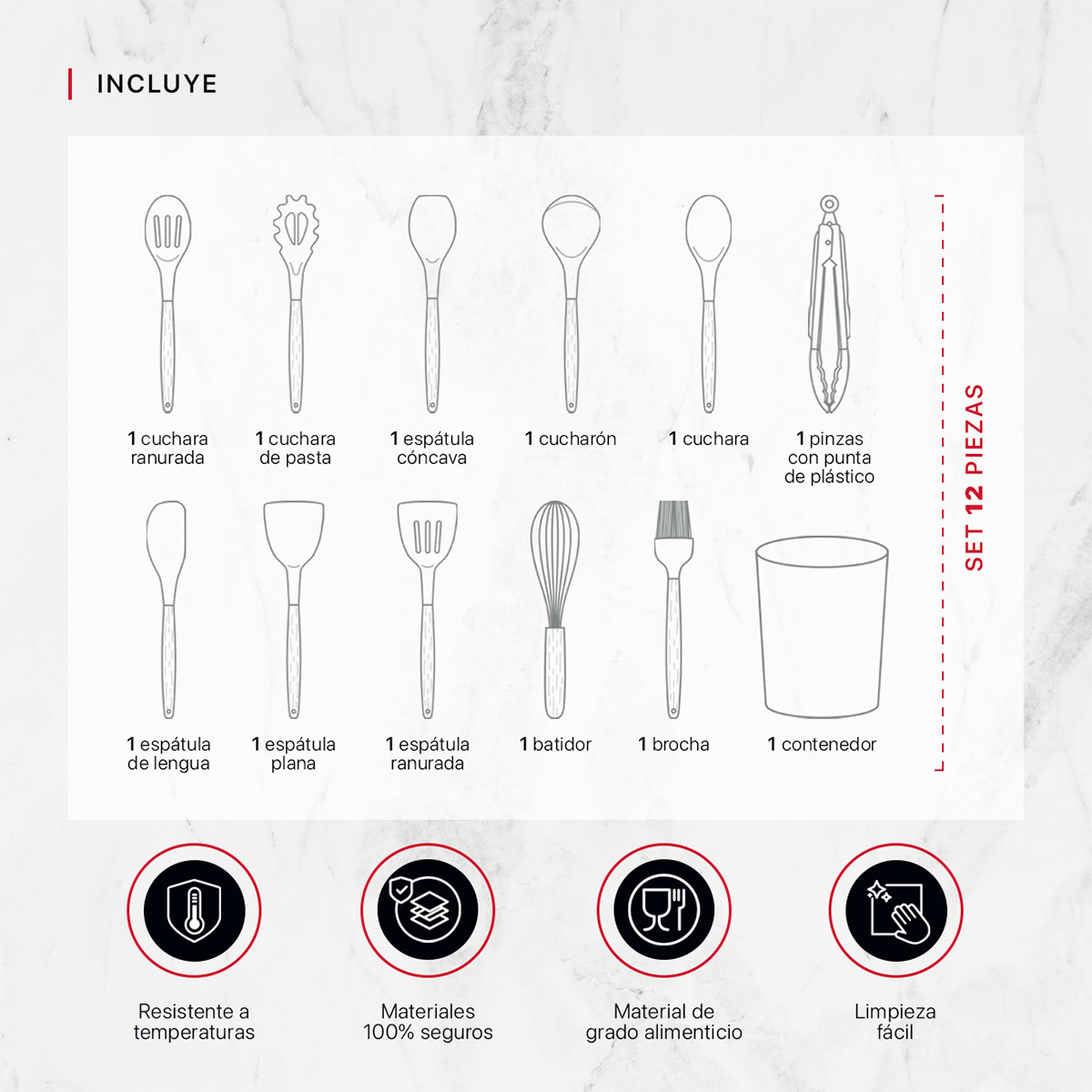 Utensilios de Cocina Set 12 Piezas de Madera y Silicona Juego de Accesorios para Cocinar con Cuchara Espátula Brocha y más (Negro) Cookify