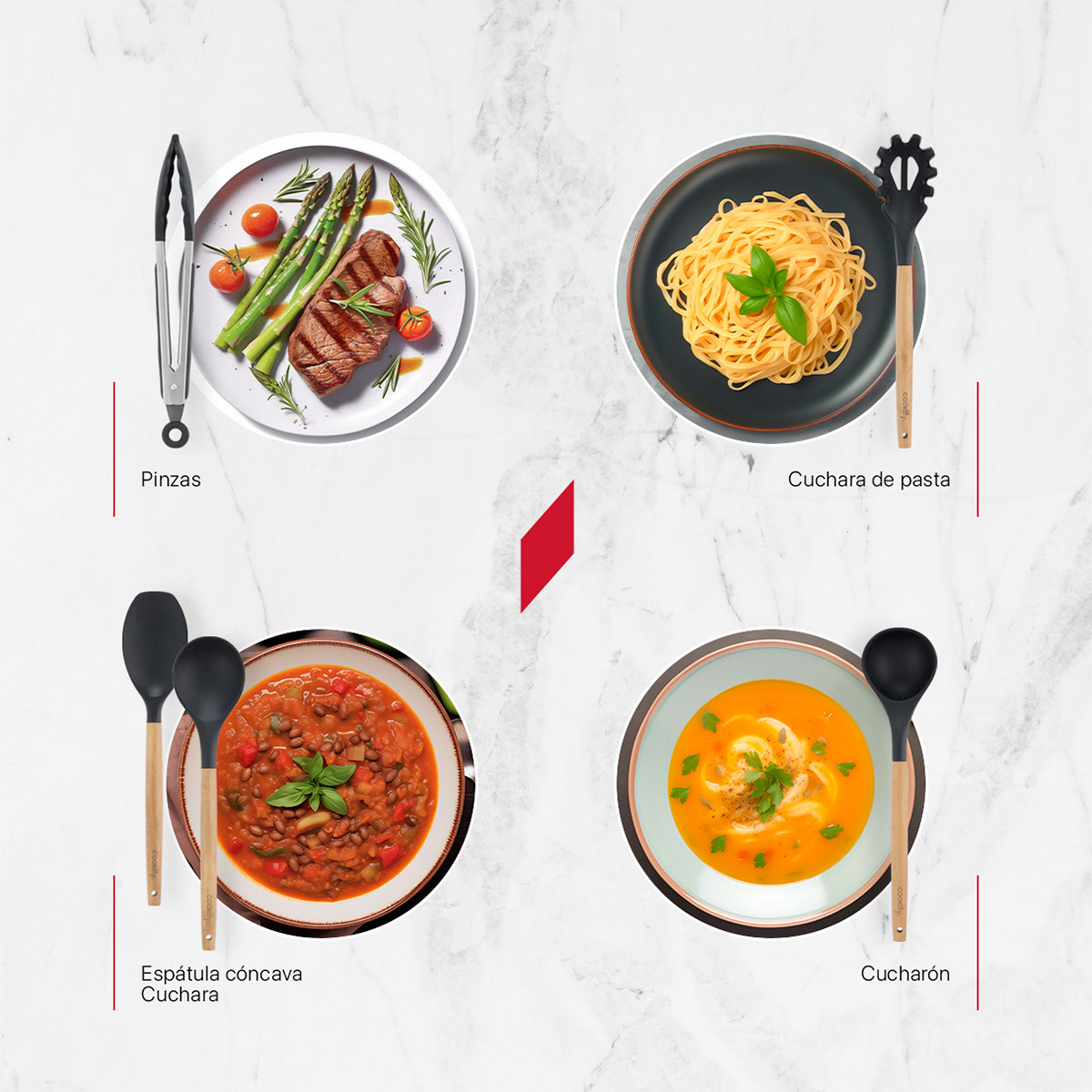 Utensilios de Cocina Set 12 Piezas de Madera y Silicona Juego de Accesorios para Cocinar con Cuchara Espátula Brocha y más (Negro) Cookify