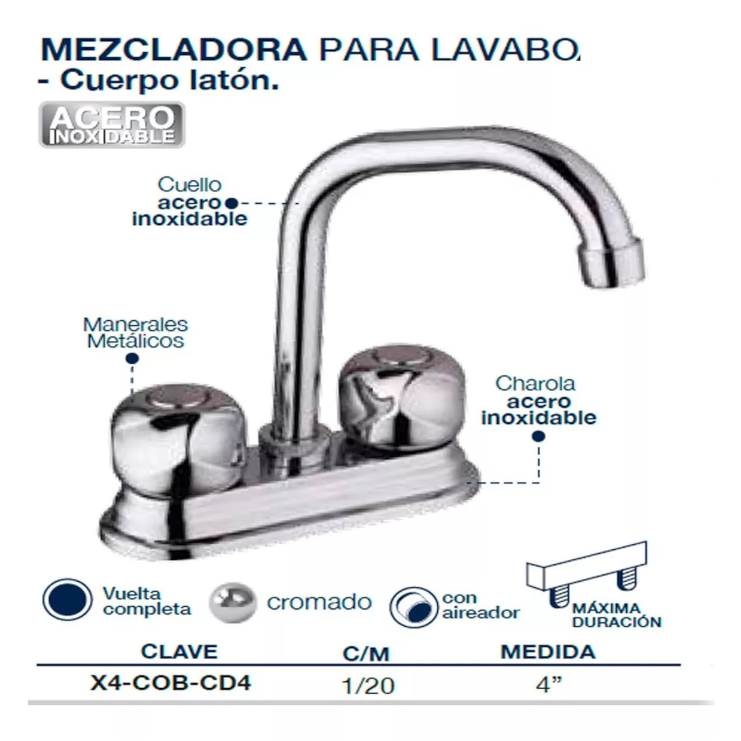 Llave Mezcladora Baño Lavabo Alfa Cuerpo De Latón Cromada Reguilete Moderna