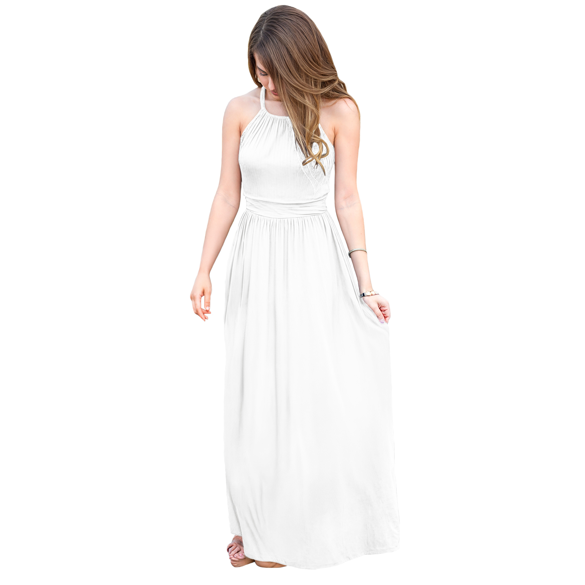 Maxi vestido halter casual elegante noche dama mujer xally 2307 escote redondo pretina.
