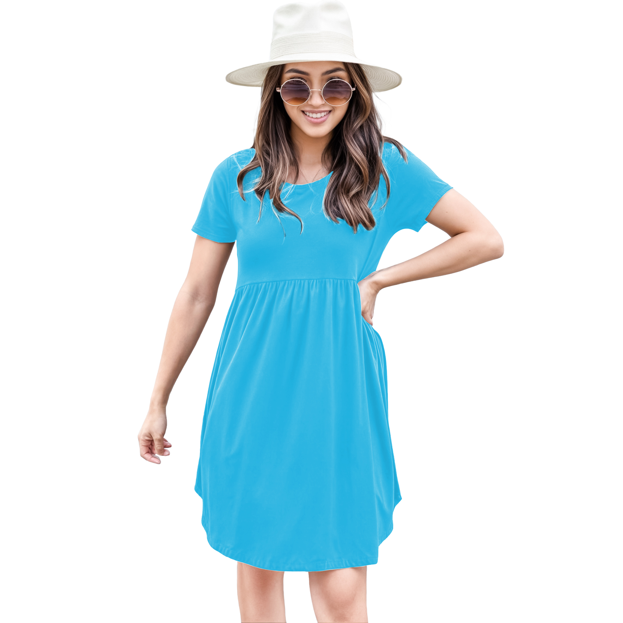 Vestido canesu cintura alta casual fresco verano corto dama mujer xally 124 cuello redondo manga corta.