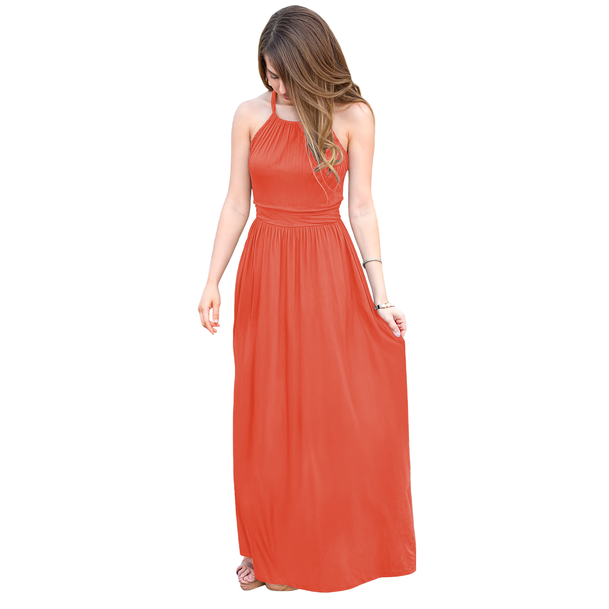 Maxi vestido halter casual elegante noche dama mujer xally 2307 escote redondo pretina.