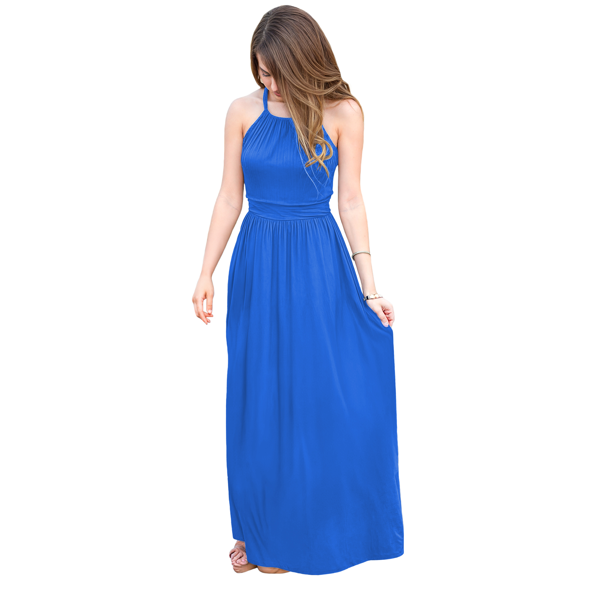 Maxi vestido halter casual elegante noche dama mujer xally 2307 escote redondo pretina.