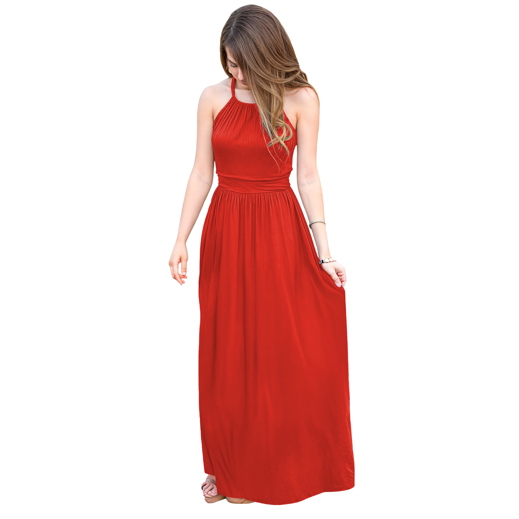 Maxi vestido halter casual elegante noche dama mujer xally 2307 escote redondo pretina.