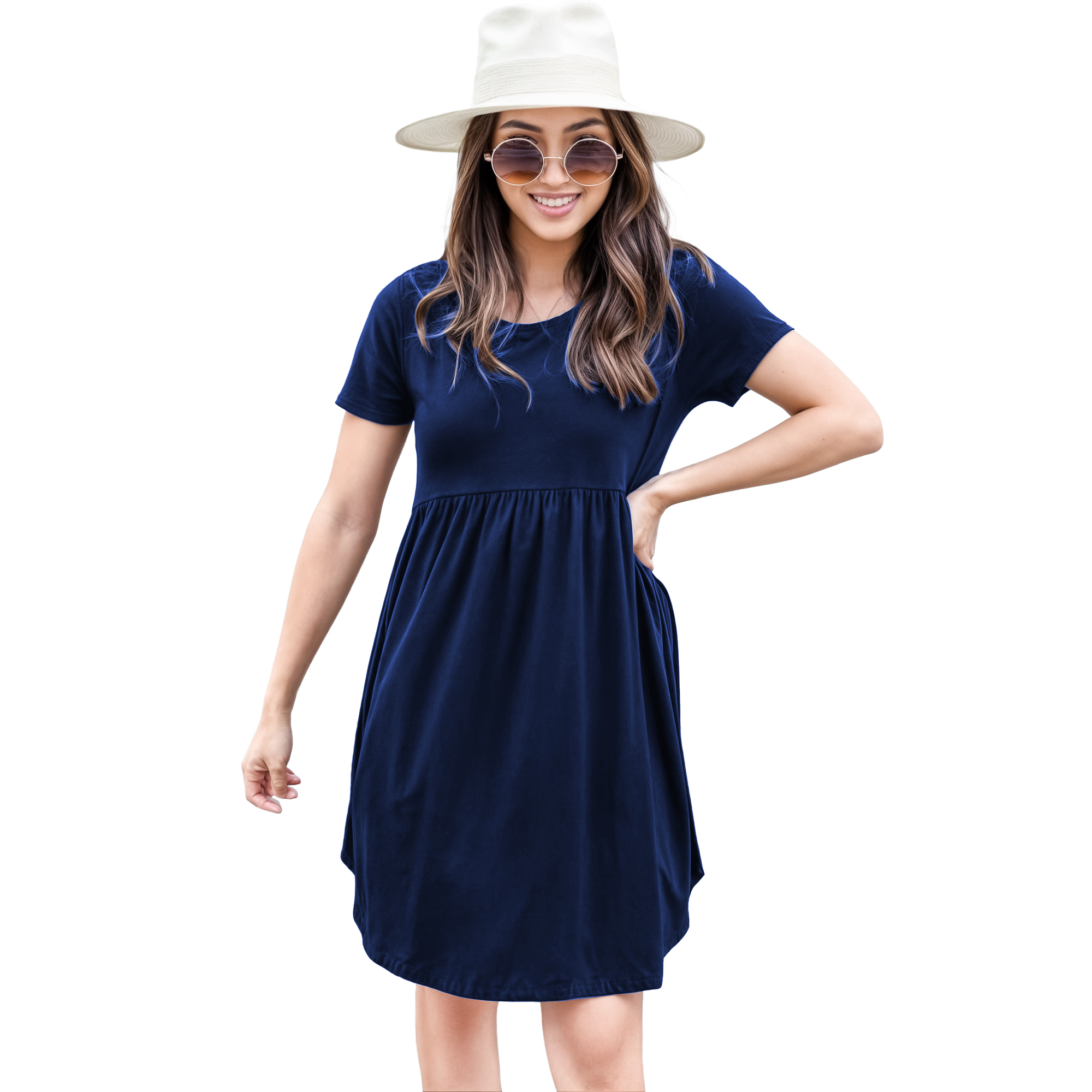 Vestido canesu cintura alta casual fresco verano corto dama mujer xally 124 cuello redondo manga corta.