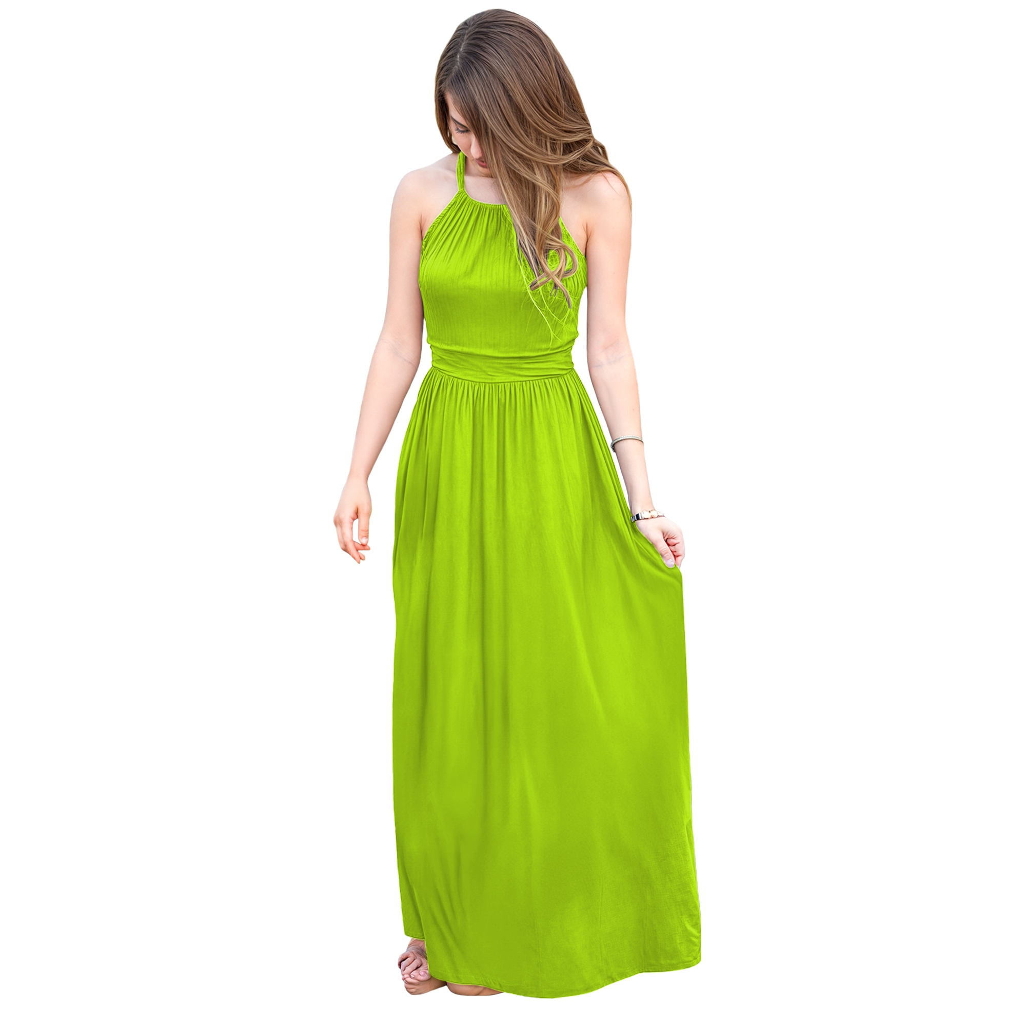Maxi vestido halter casual elegante noche dama mujer xally 2307 escote redondo pretina.