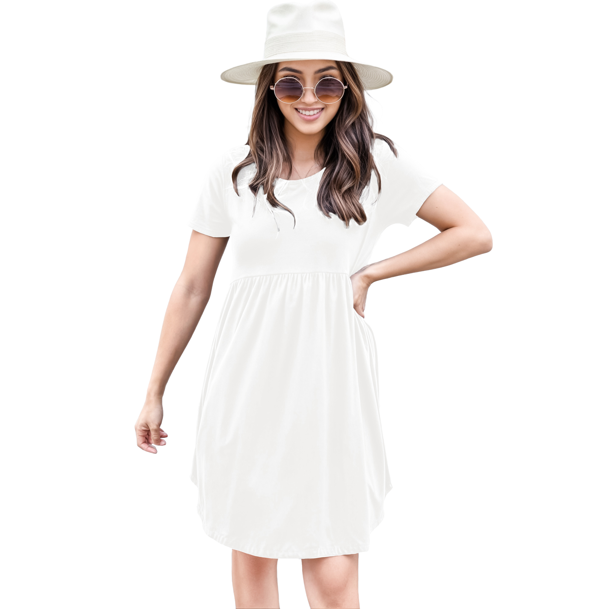 Vestido canesu cintura alta casual fresco verano corto dama mujer xally 124 cuello redondo manga corta.