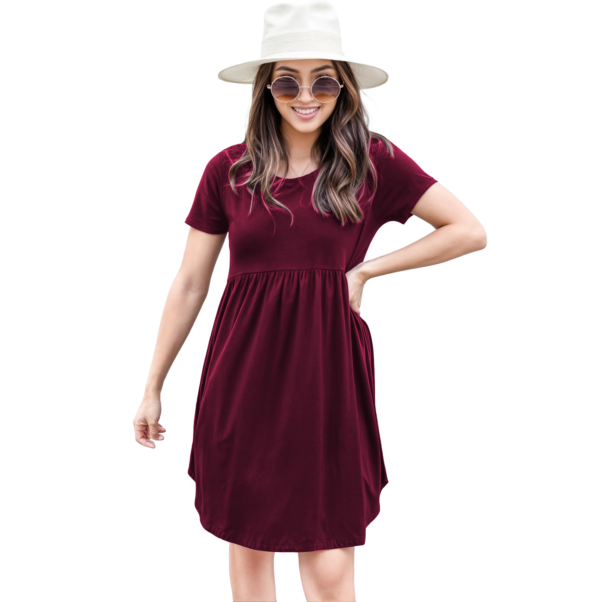 Vestido canesu cintura alta casual fresco verano corto dama mujer xally 124 cuello redondo manga corta.