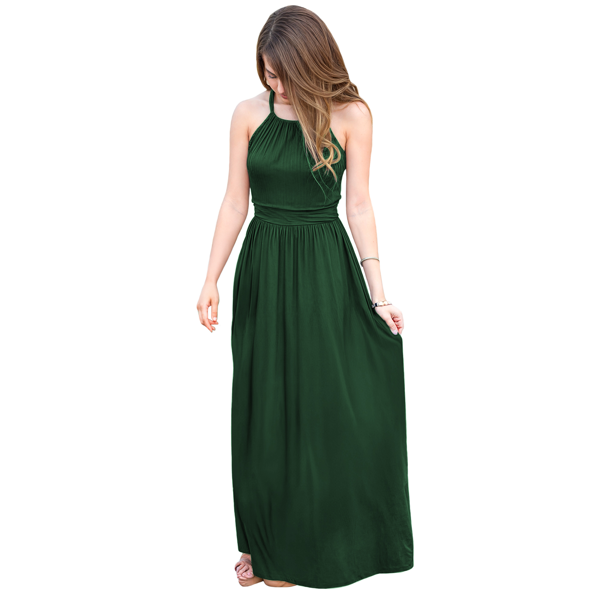 Maxi vestido halter casual elegante noche dama mujer xally 2307 escote redondo pretina.