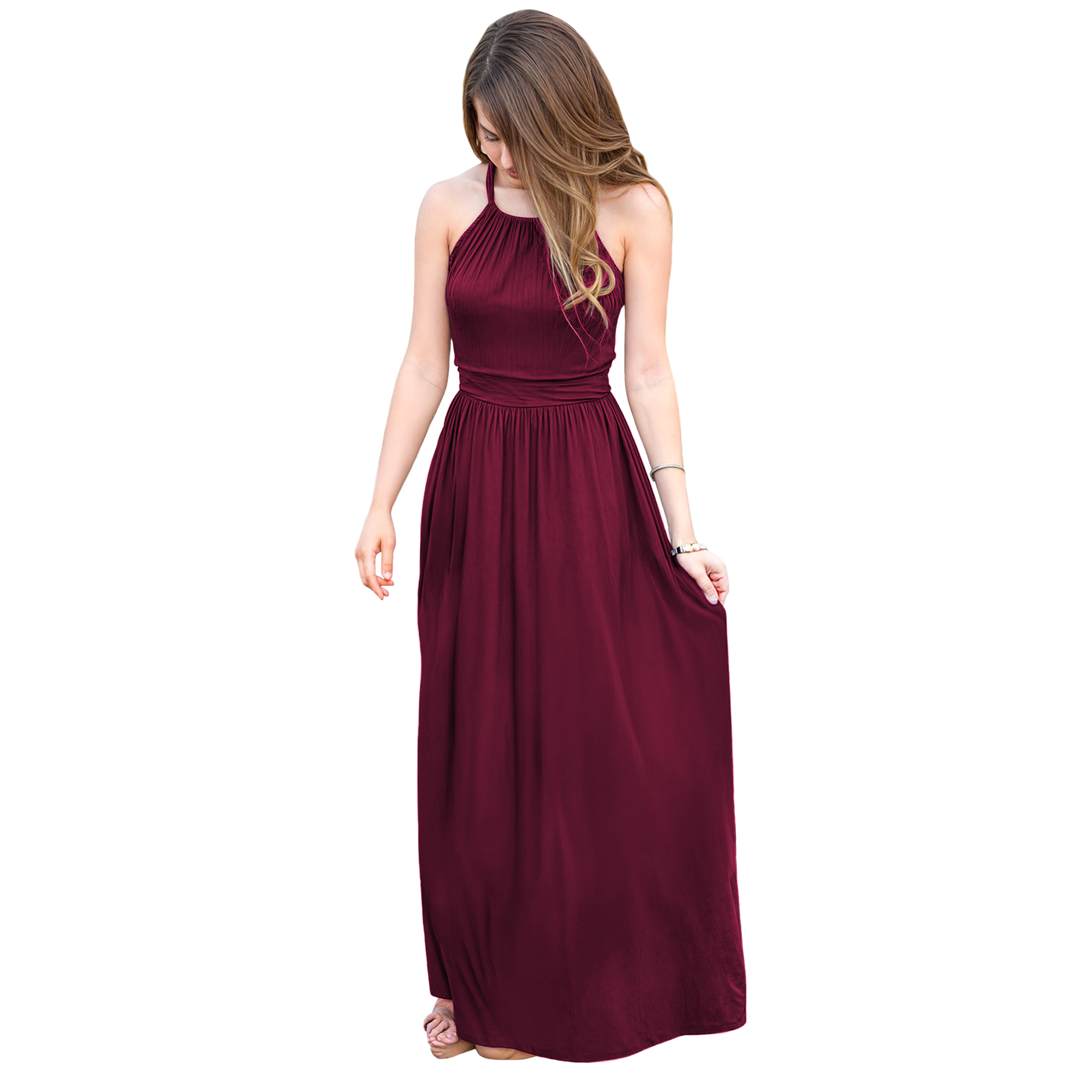 Maxi vestido halter casual elegante noche dama mujer xally 2307 escote redondo pretina.