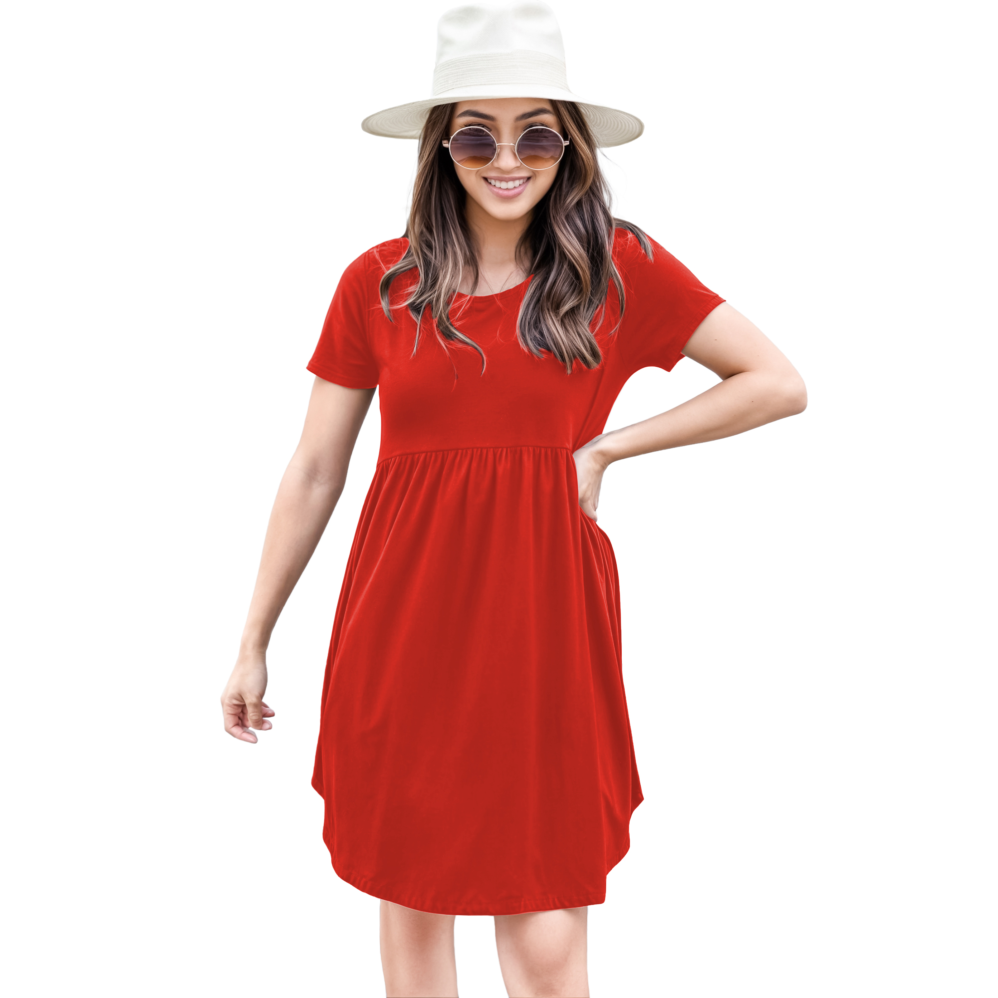 Vestido canesu cintura alta casual fresco verano corto dama mujer xally 124 cuello redondo manga corta.