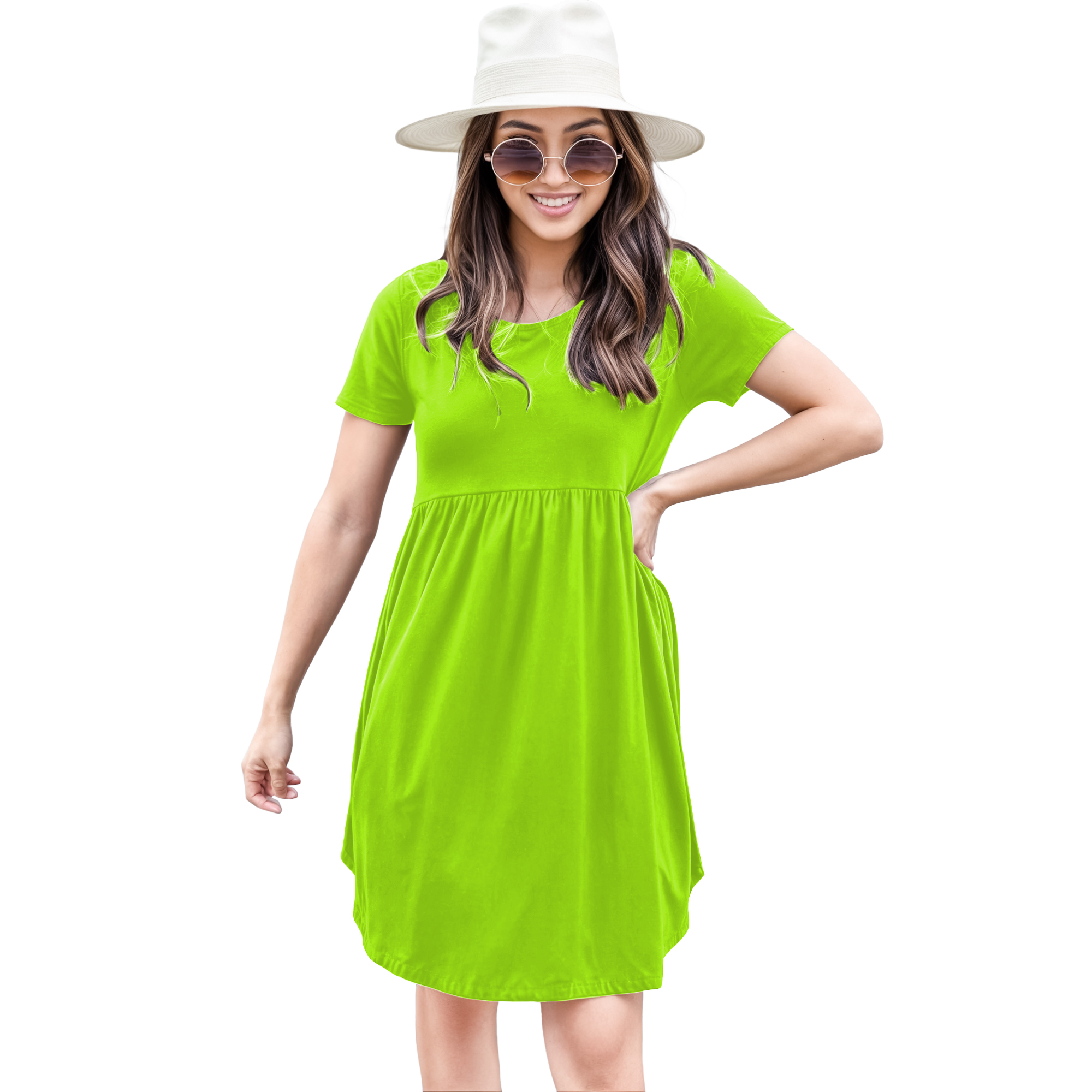 Vestido canesu cintura alta casual fresco verano corto dama mujer xally 124 cuello redondo manga corta.