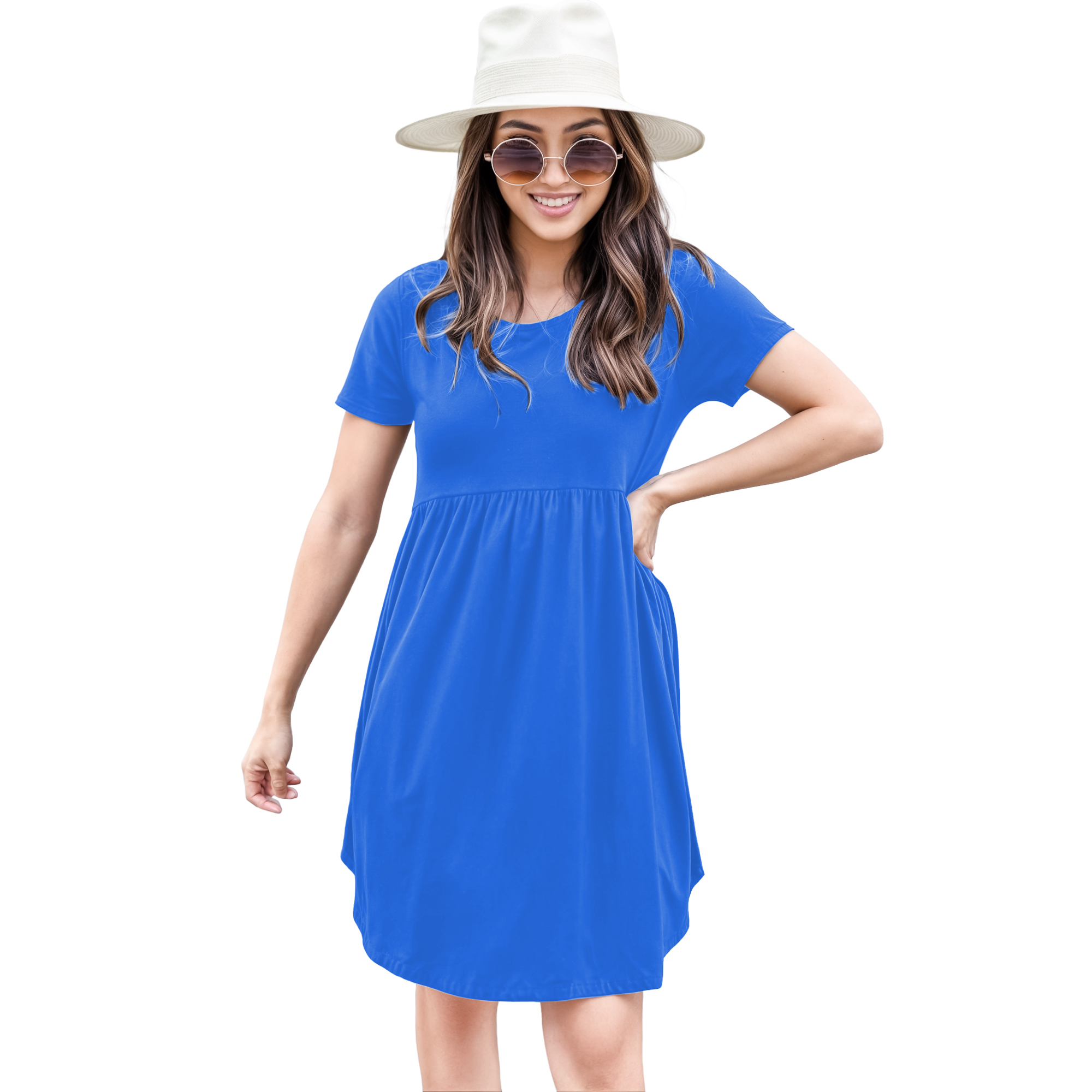 Vestido canesu cintura alta casual fresco verano corto dama mujer xally 124 cuello redondo manga corta.