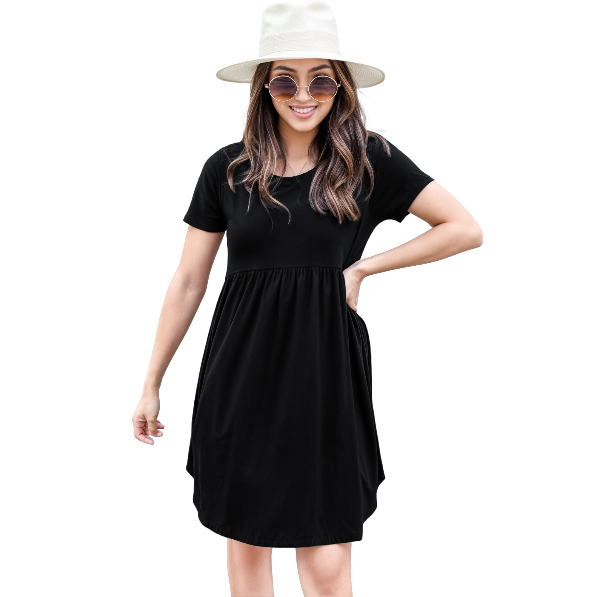 Vestido canesu cintura alta casual fresco verano corto dama mujer xally 124 cuello redondo manga corta.