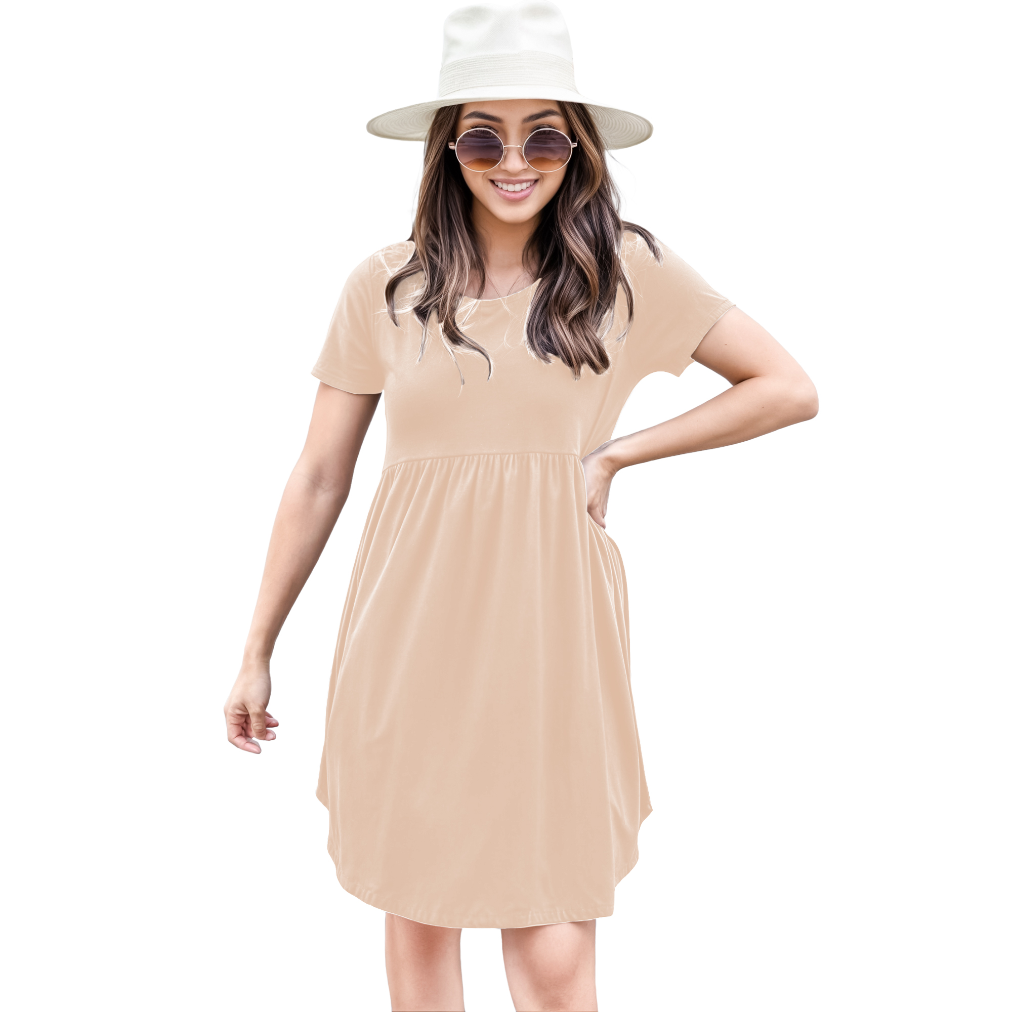 Vestido canesu cintura alta casual fresco verano corto dama mujer xally 124 cuello redondo manga corta.