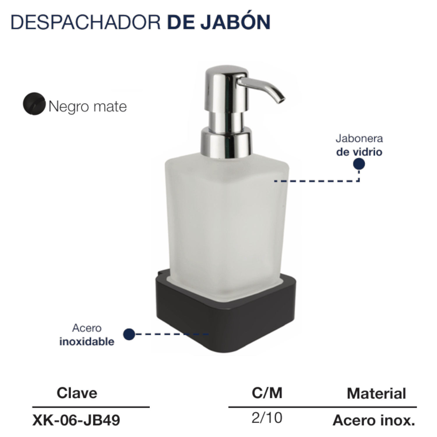 Dispensador De Jabón Líquido Baño Negro Mate