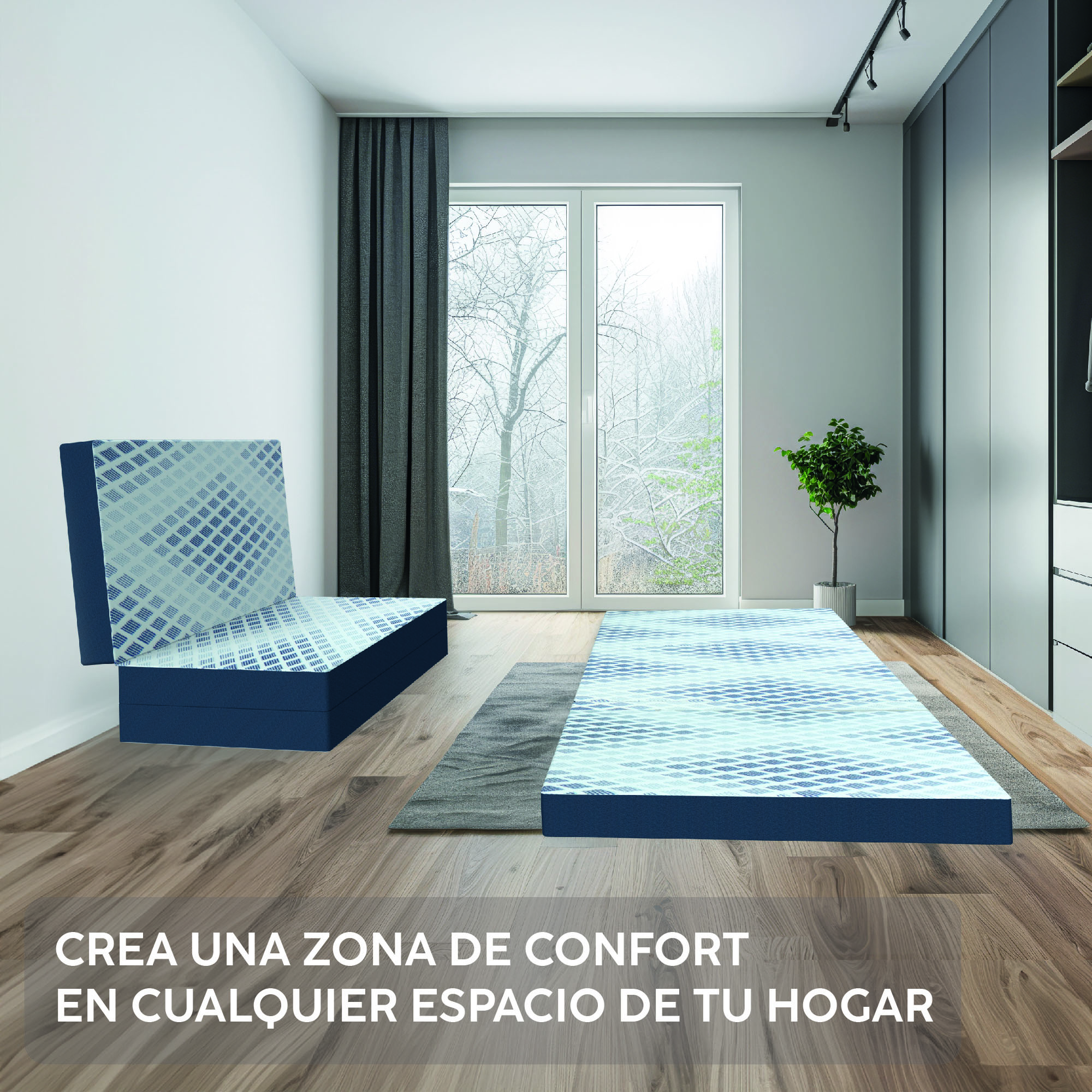 DR JOOHN Colchón seccionado en 3 | Individual | Diseño Plegable, portátil, Confortable y practico | Ideal para Cualquier Espacio | Funda de Algodón-Poliéster con Cierre extraíble. (190 x 100 x 10 cm).