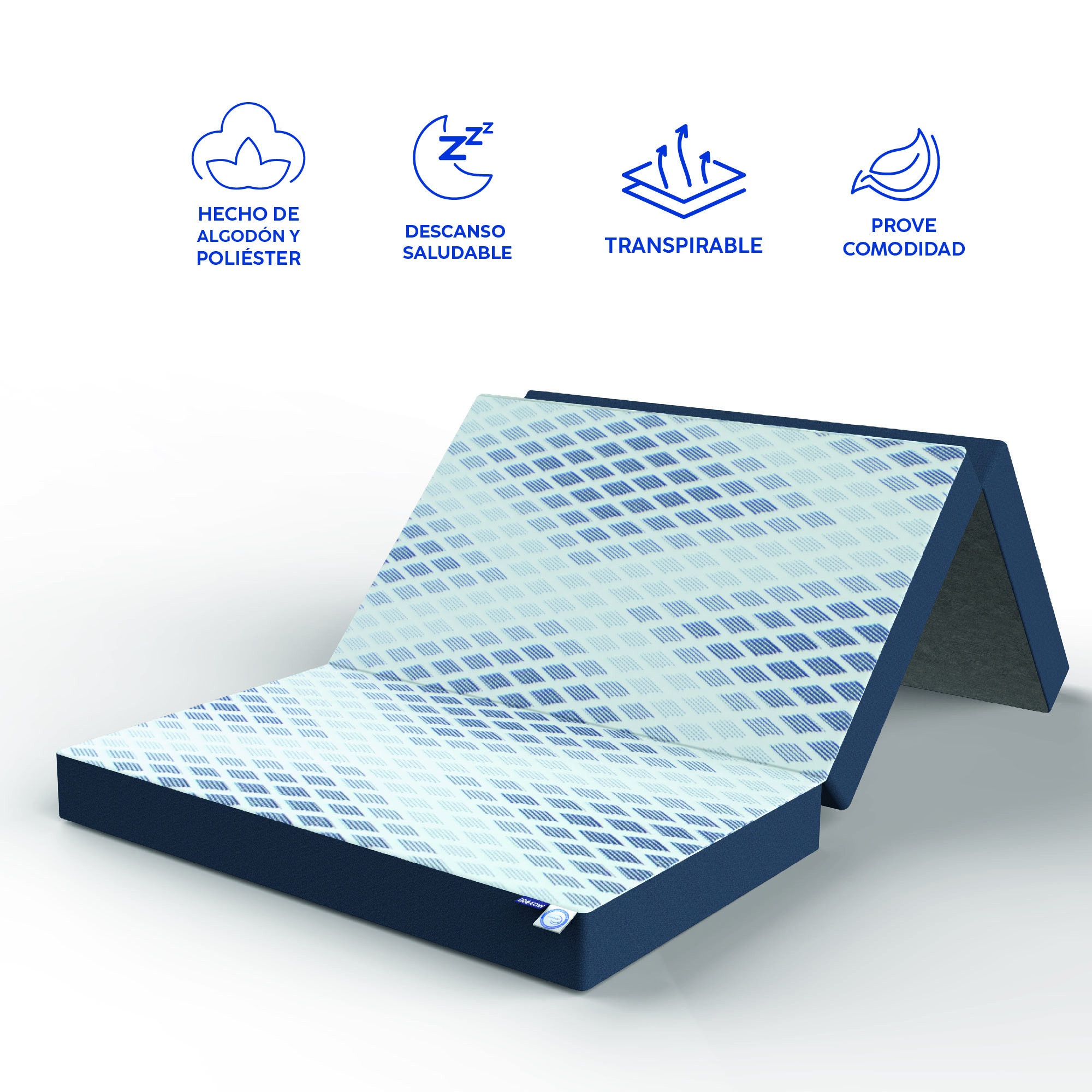 DR JOOHN Colchón seccionado en 3 | Individual | Diseño Plegable, portátil, Confortable y practico | Ideal para Cualquier Espacio | Funda de Algodón-Poliéster con Cierre extraíble. (190 x 100 x 10 cm).