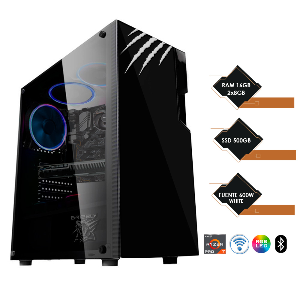 Pc Grizzly Gamer Ryzen 7 4750G,RTX 3050, 500GB SSD, 16GB DDR4 , Wi-Fi, BT, W11H