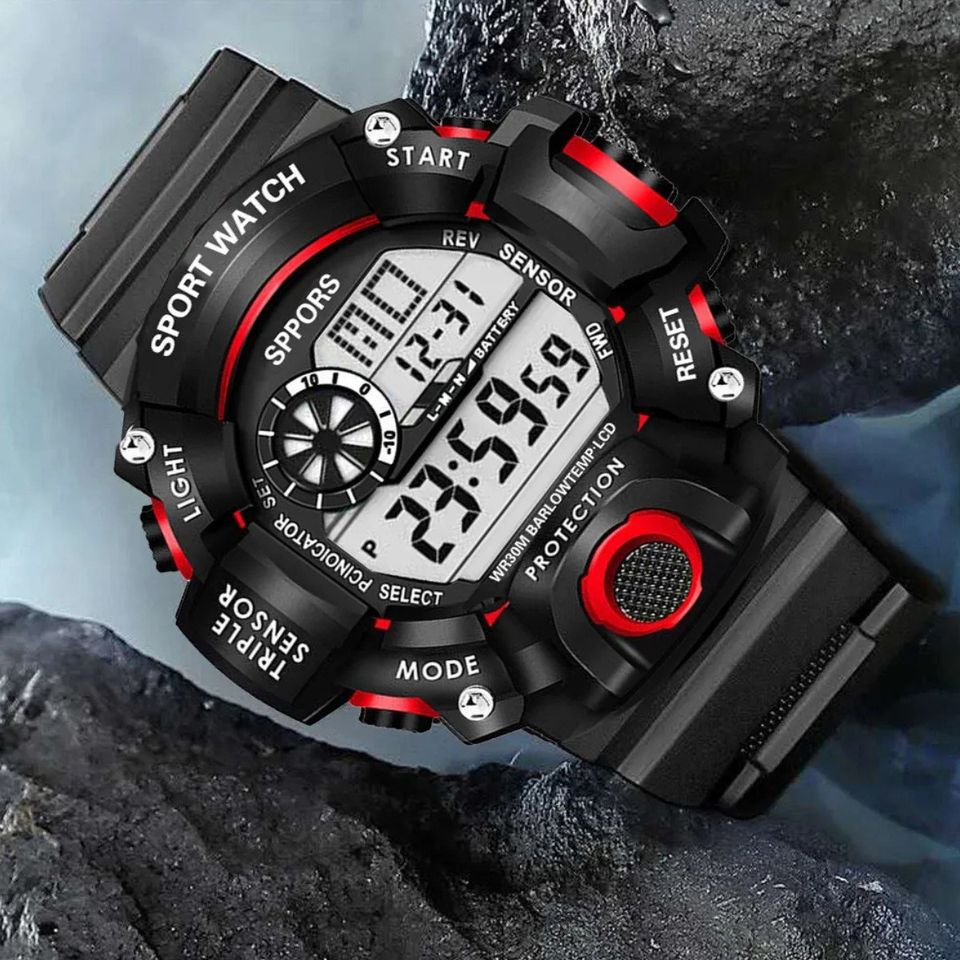 Reloj Digital LED rojo deporte electrónico multifunción táctico negro sumergible agua pulsera