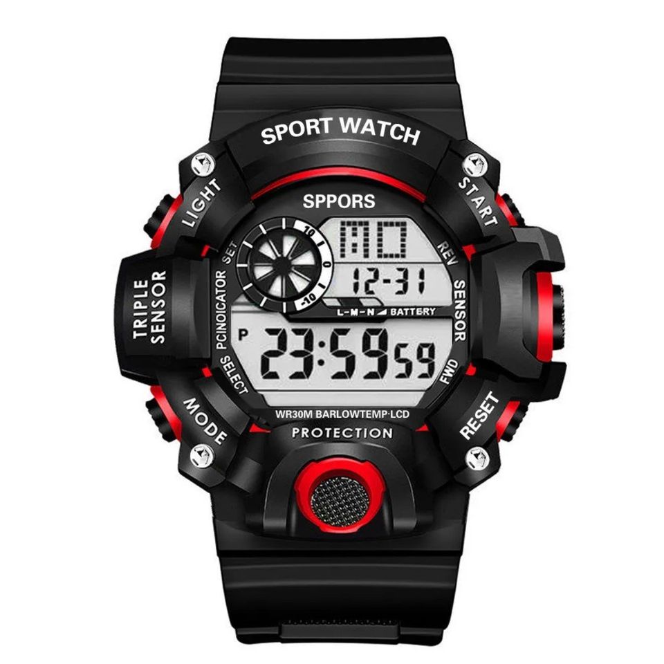 Reloj Digital LED rojo deporte electrónico multifunción táctico negro sumergible agua pulsera