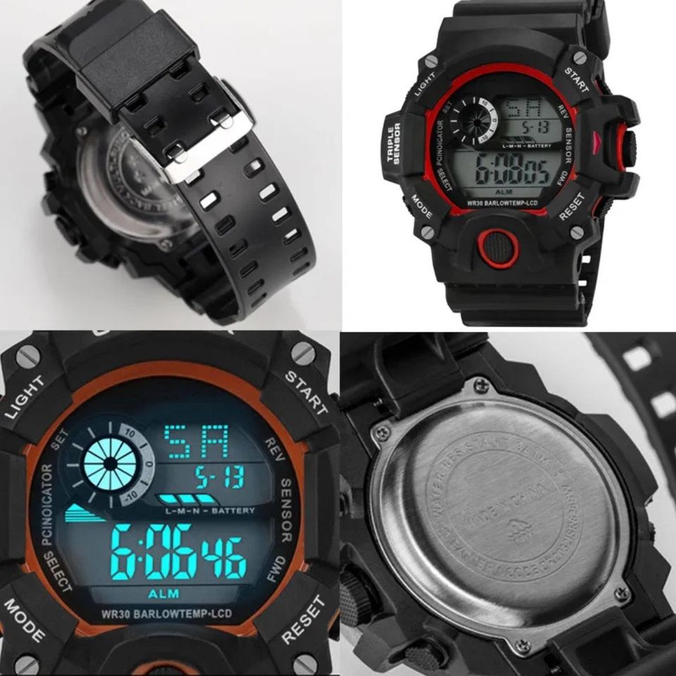 Reloj Digital LED rojo deporte electrónico multifunción táctico negro sumergible agua pulsera